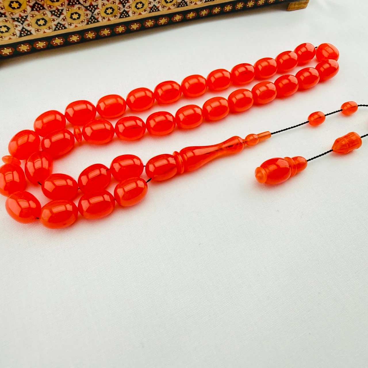 Barış Bülbül Usta İmzalı NEON TURUNCU Osmanlı Sıkma Kehribar Tespih | Dünyada Limitli Üretim