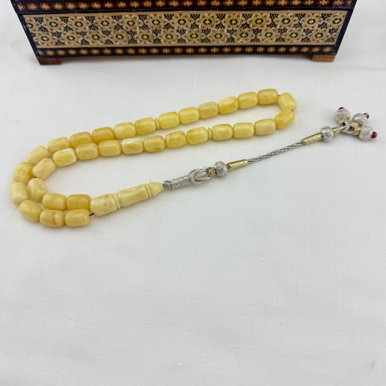 Kliningrad Damla Kehribar Tiger Hareli Has Gümüş Kazaz Püsküllü Koleksiyonluk Tespih