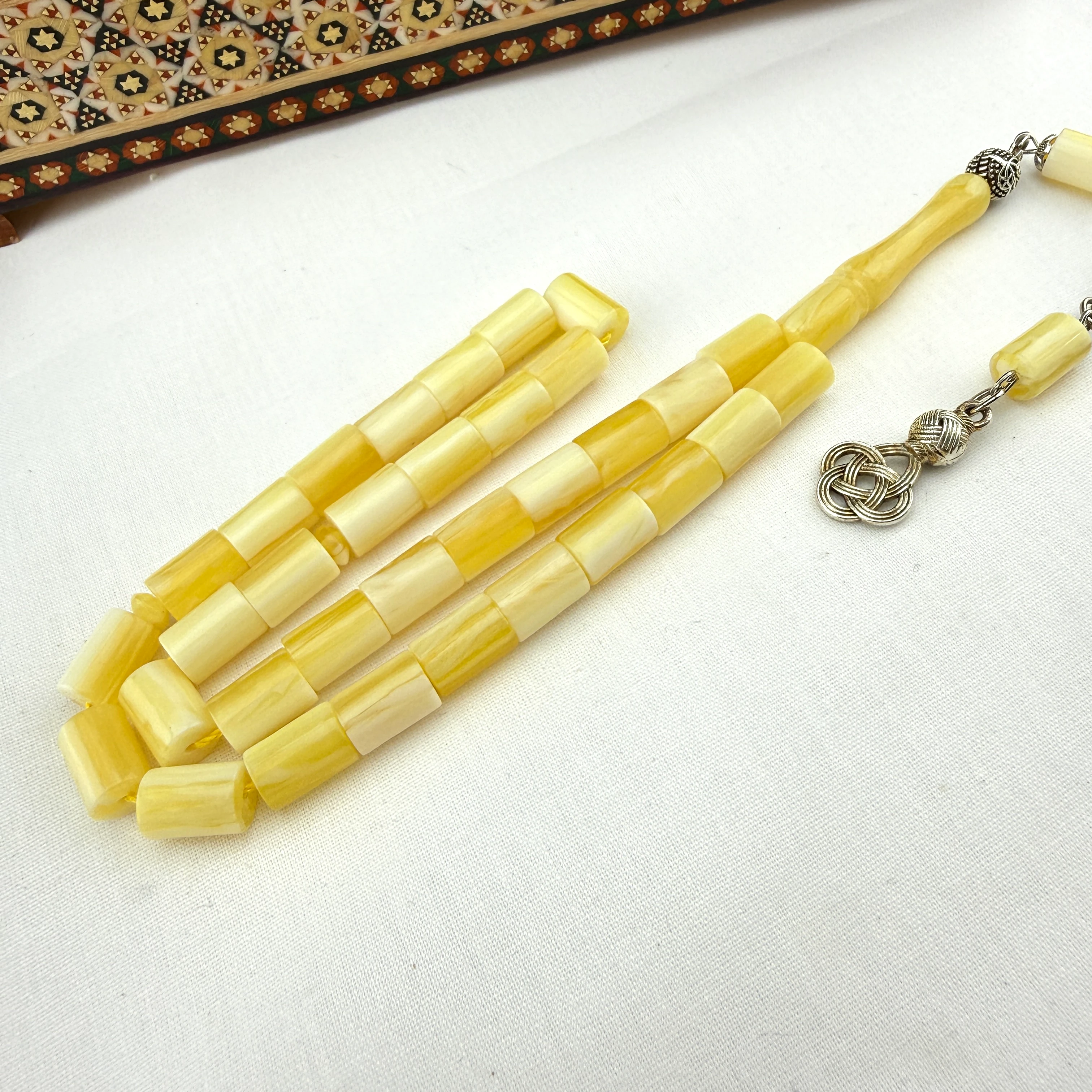 Beyrut Kehribarı Sarının Haresinin Gücü, Gümüş Dizayn Püsküllü El İşçiliği Tespih