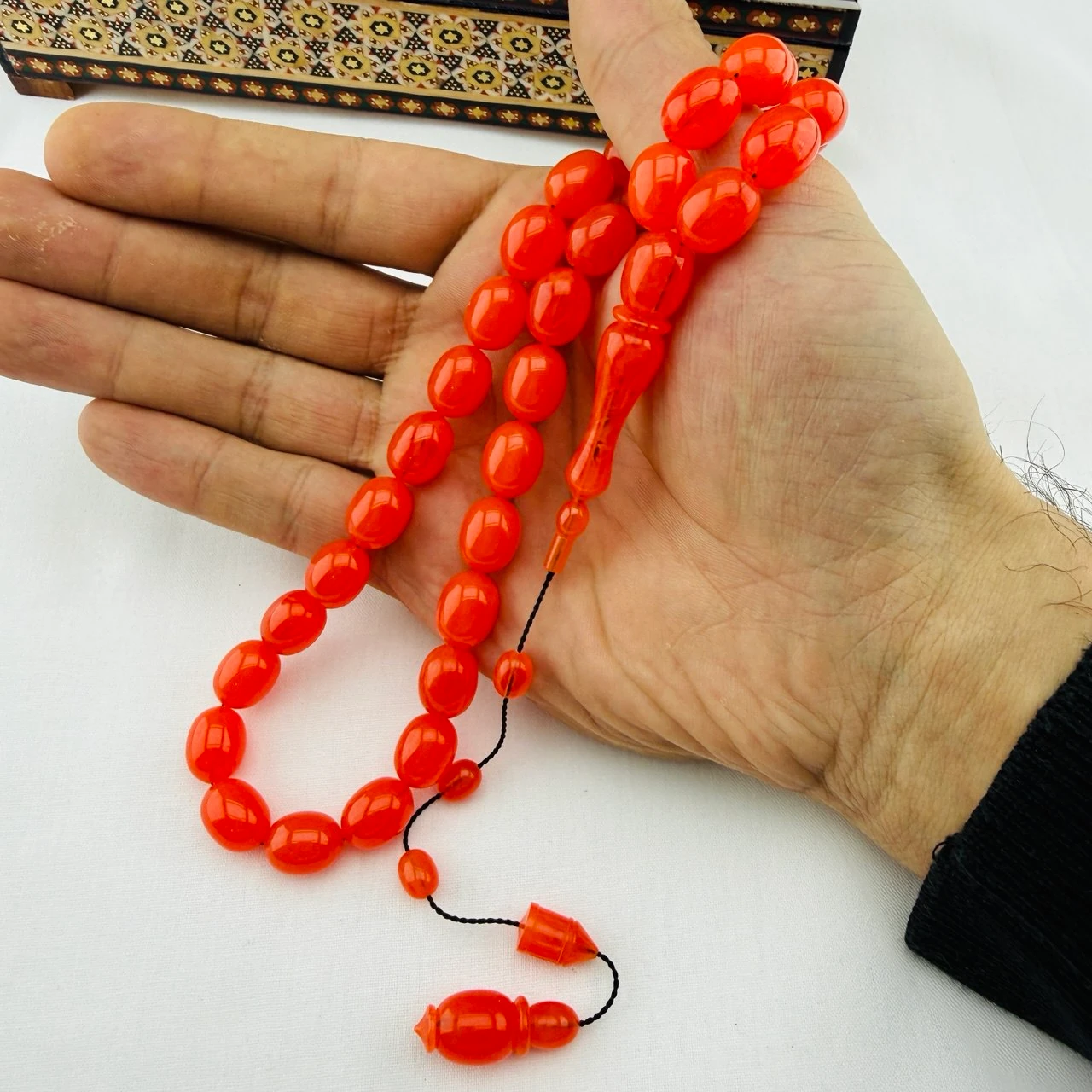 Barış Bülbül Usta İmzalı NEON TURUNCU Osmanlı Sıkma Kehribar Tespih | Dünyada Limitli Üretim