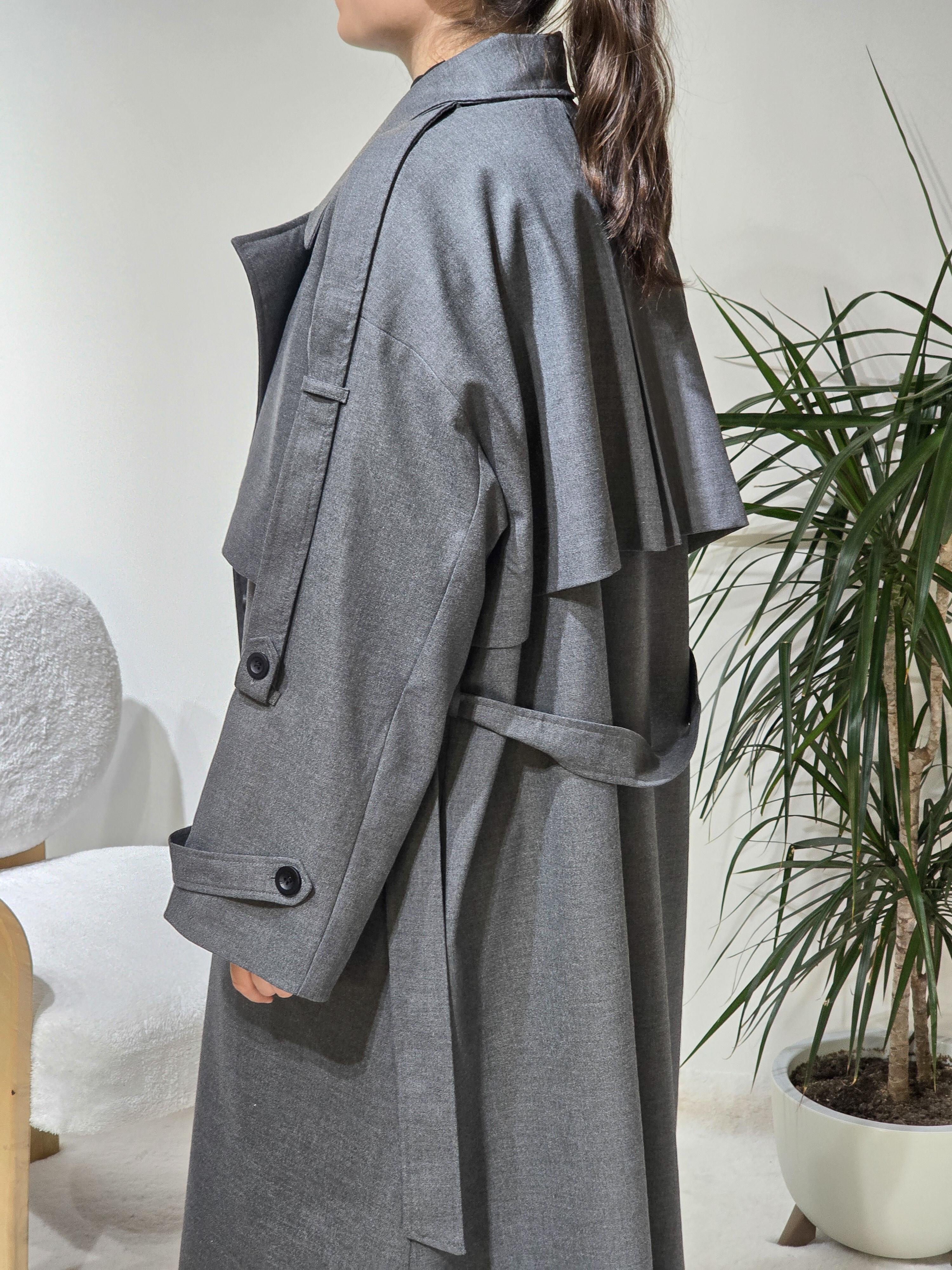Antrasit Kruvaze Oversize Kadın Trençkot Standart