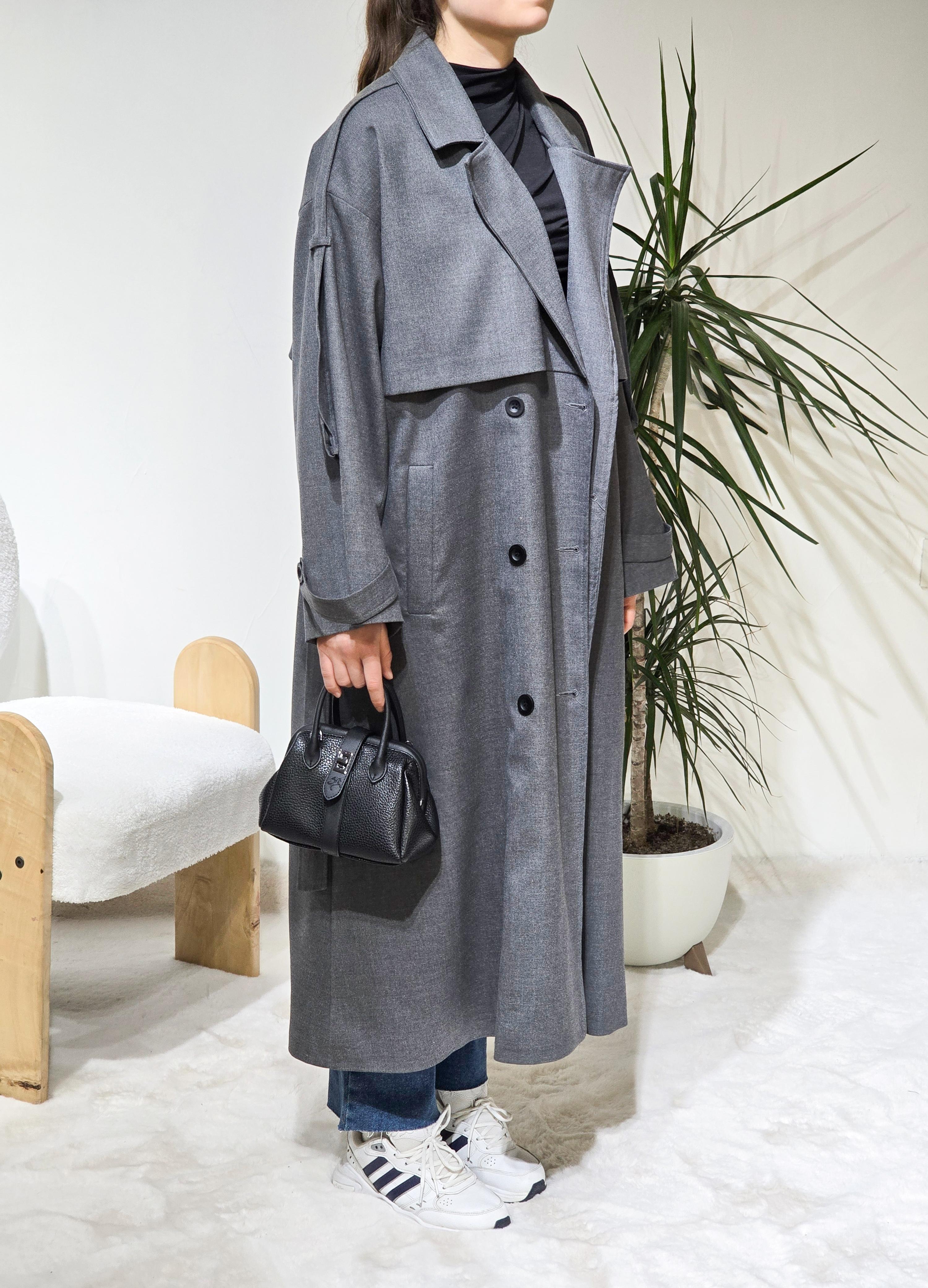 Antrasit Kruvaze Oversize Kadın Trençkot Standart