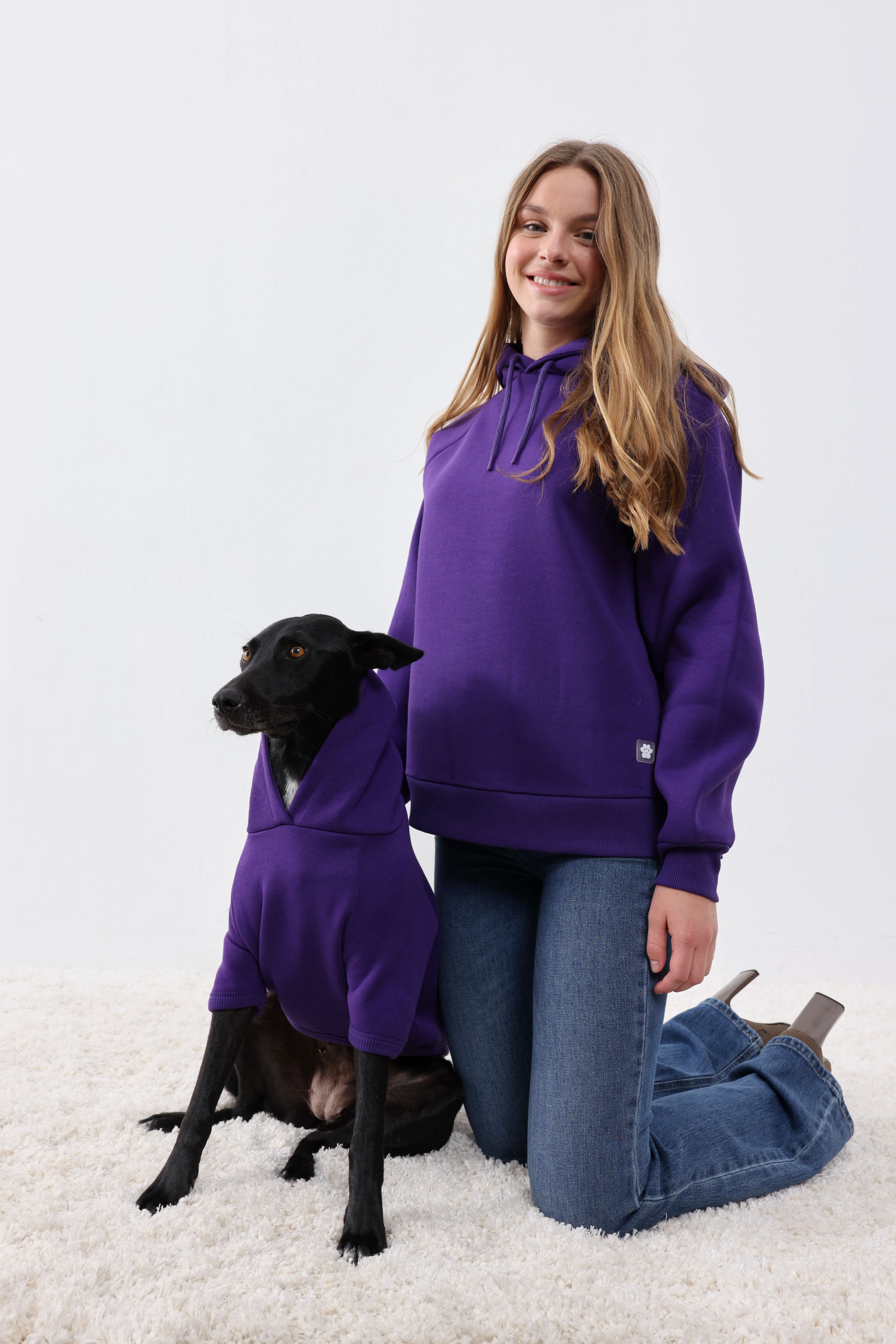 BFF - Yumuşak İçi Polarlı Kapüşonlu KÖPEK Sweatshirtü - Koyu Mor1