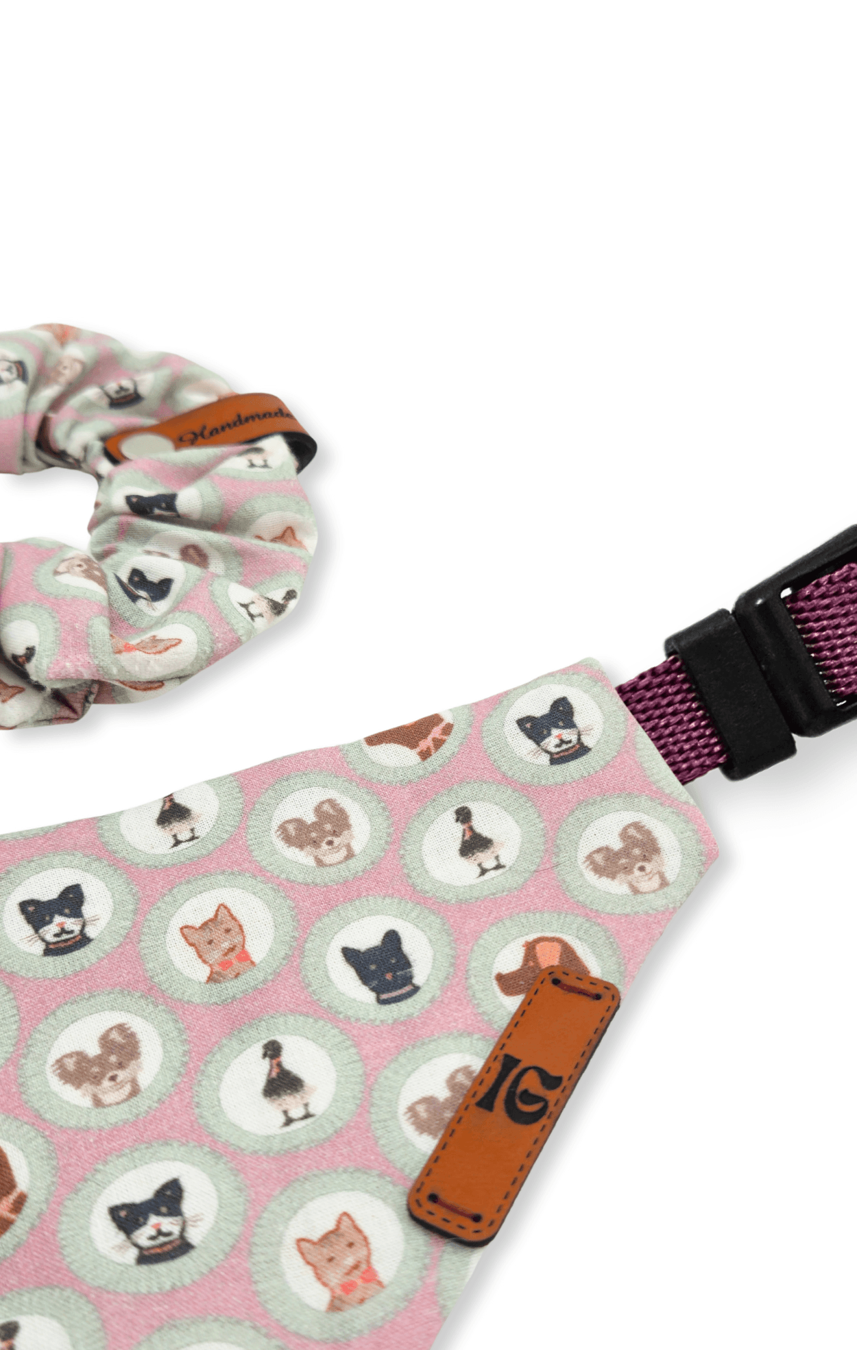 BFF - %100 El Yapımı Kedi Bandana & İnsan Saç Tokası 2'li Set - Gül Kurusu