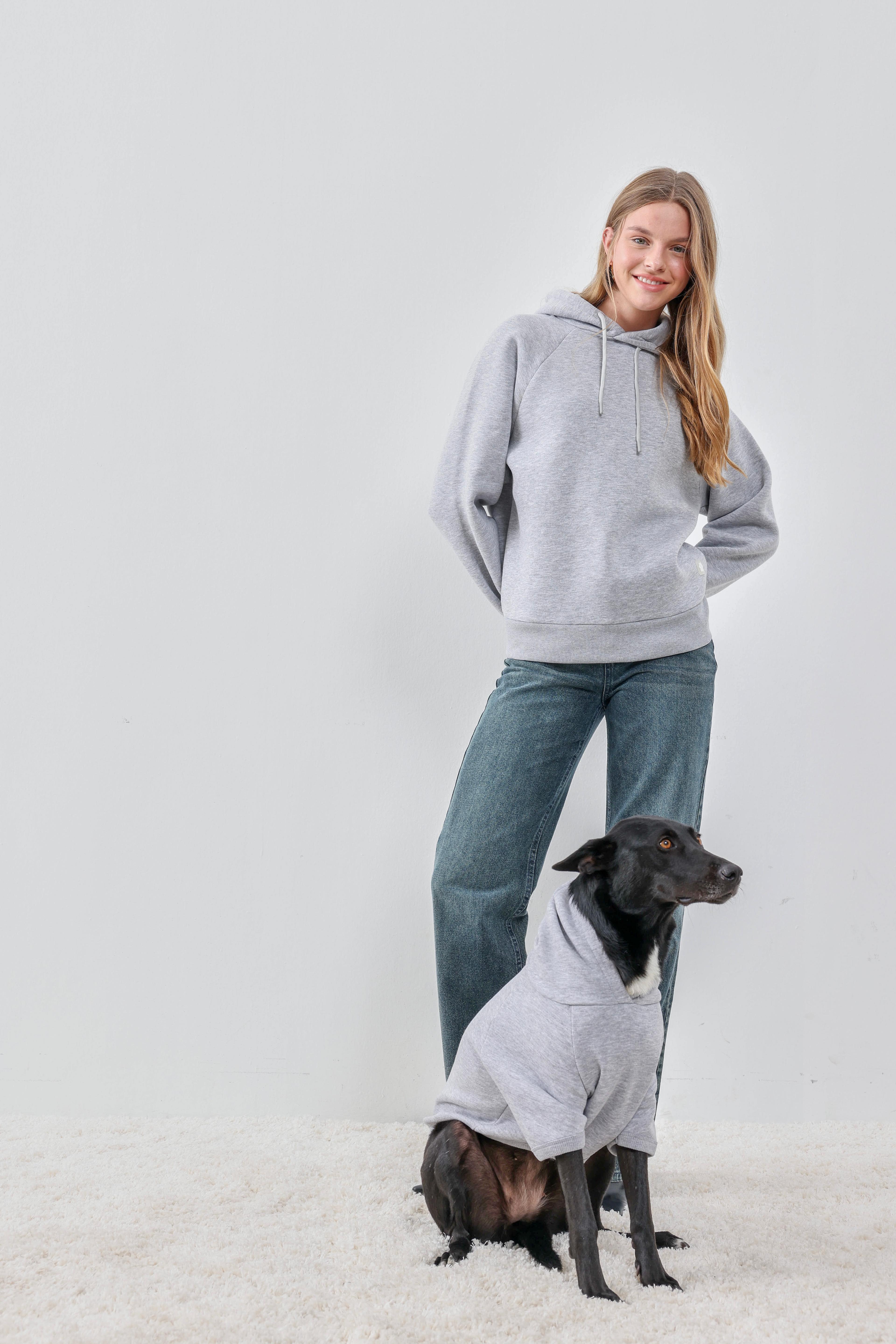 BFF - Yumuşak İçi Polarlı Kapüşonlu KÖPEK Sweatshirtü - Gri