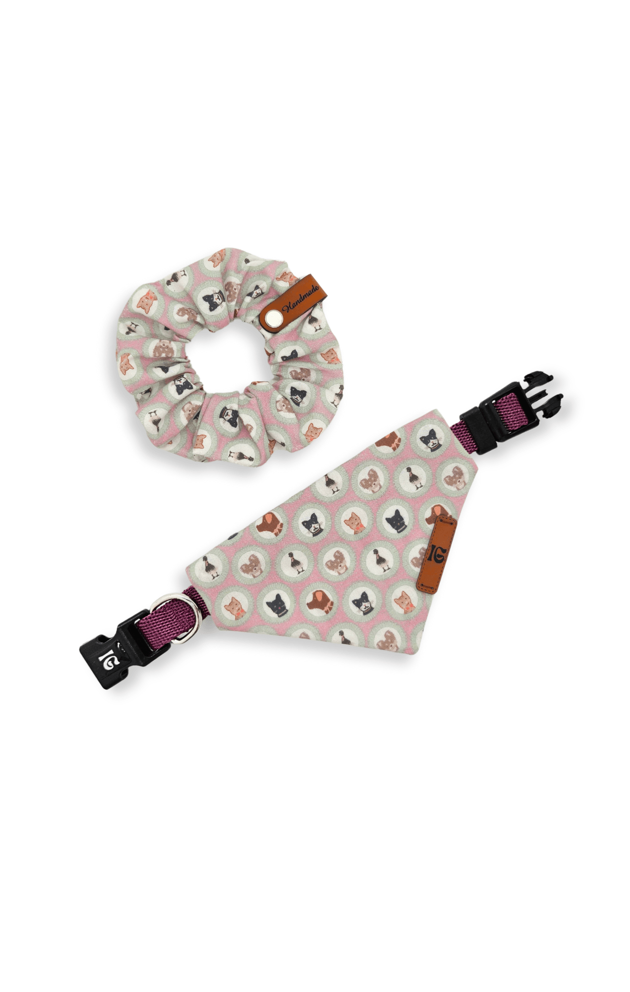 BFF - %100 El Yapımı Kedi Bandana & İnsan Saç Tokası 2'li Set - Gül Kurusu