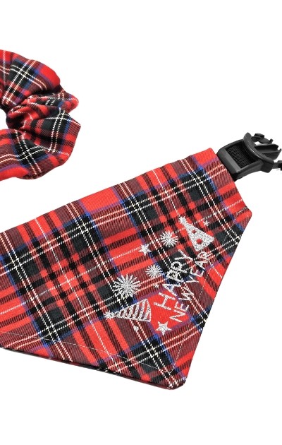 XMas - Yeni Yıl Konsepti %100 El Yapımı Köpek Bandana & İnsan Saç Tokası 2'li Set - Kırmızı