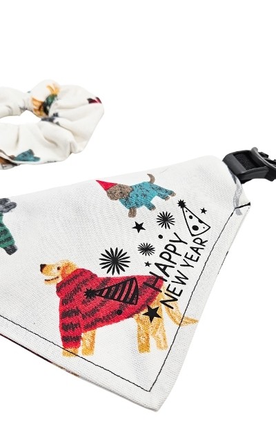 XMas - Yeni Yıl Konsepti %100 El Yapımı Köpek Bandana & İnsan Saç Tokası 2'li Set - Beyaz