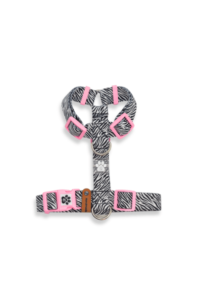 Geri Dönüştürülmüş Desenli H Tipi Göğüs Tasması - Zebra Pembe