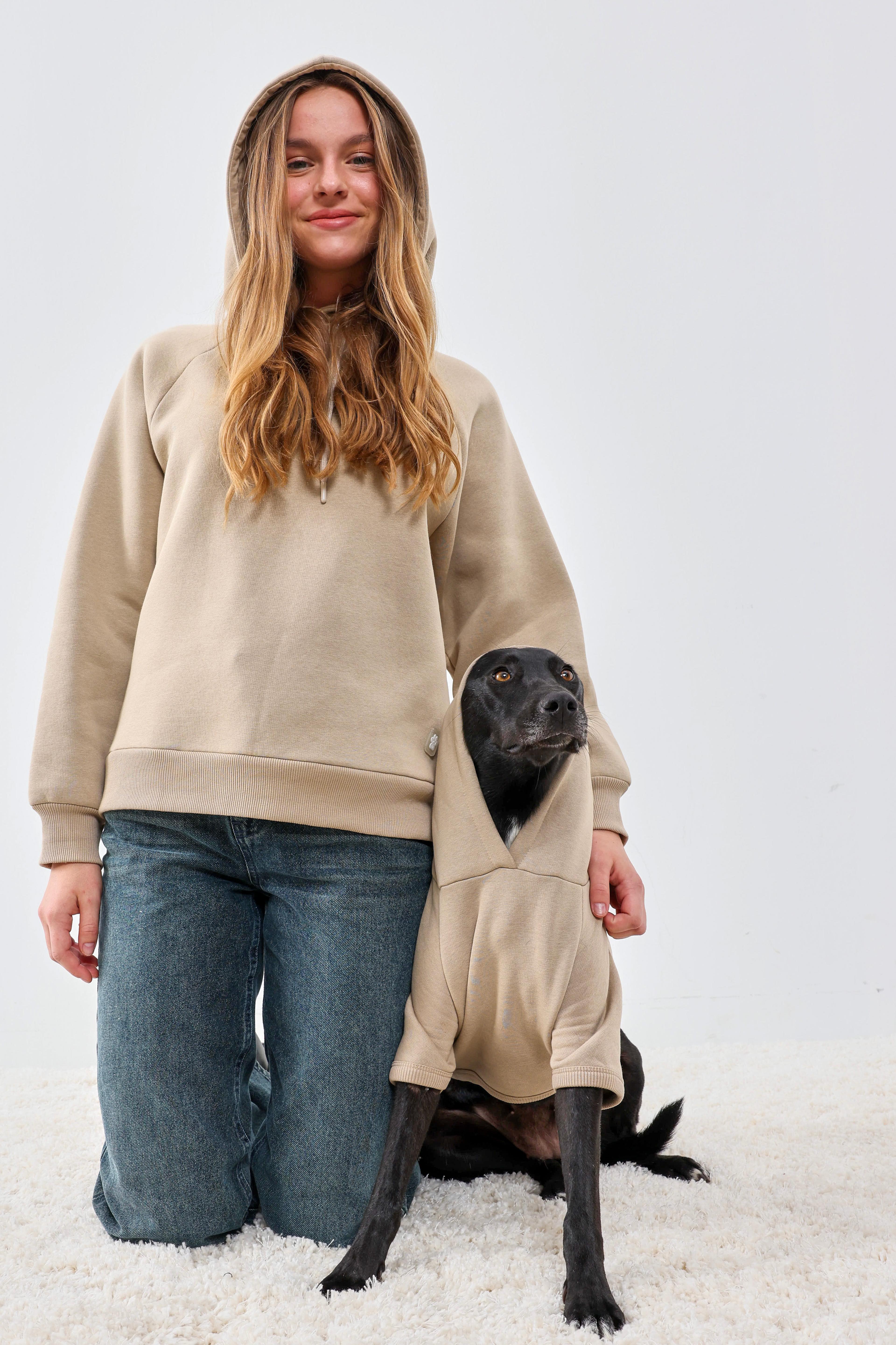 BFF - Yumuşak İçi Polarlı Kapüşonlu KÖPEK Sweatshirtü - Camel