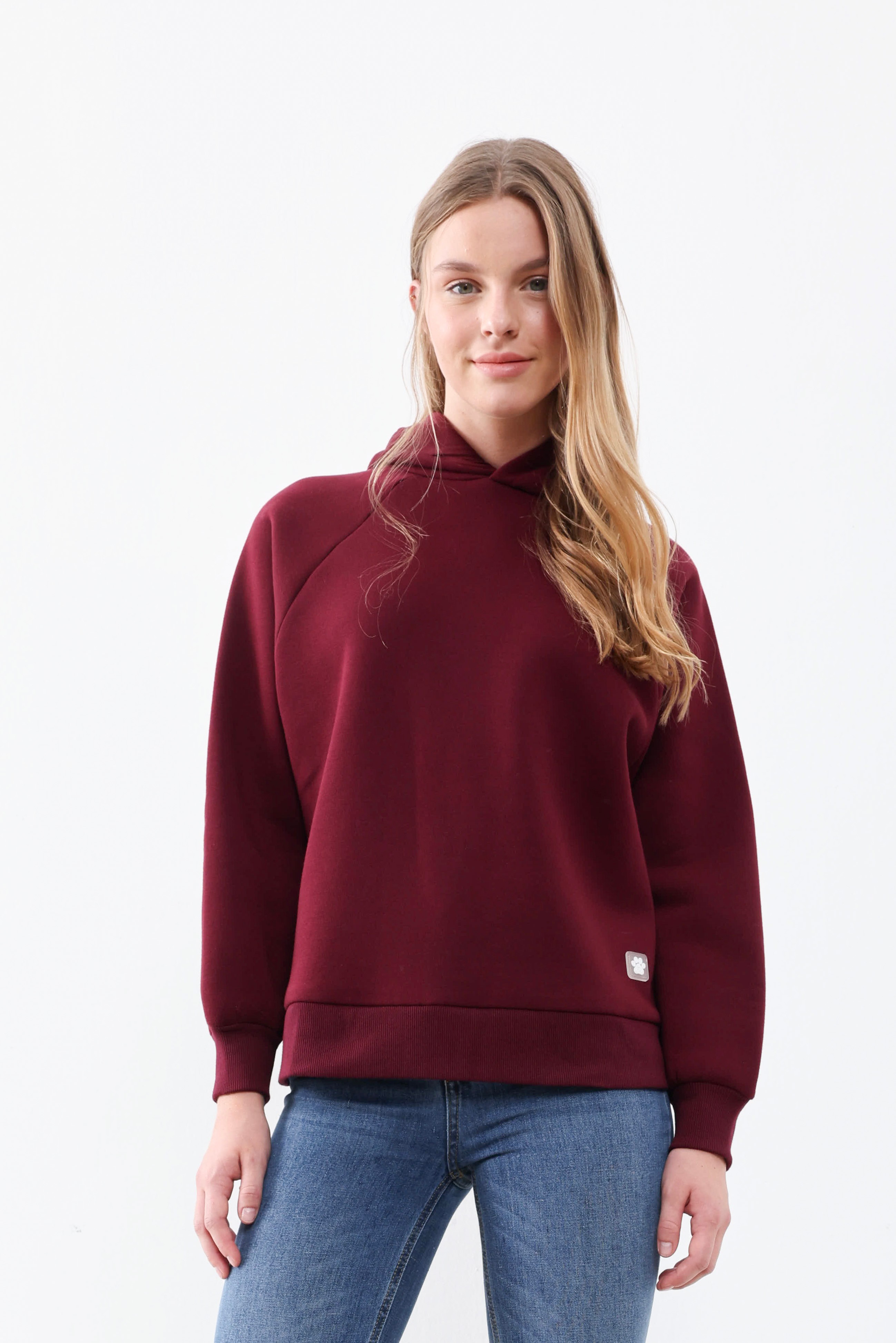 BFF - Unisex Yumuşak İçi Polarlı Oversize Kapüşonlu İnsan Sweatshirtü - Bordo