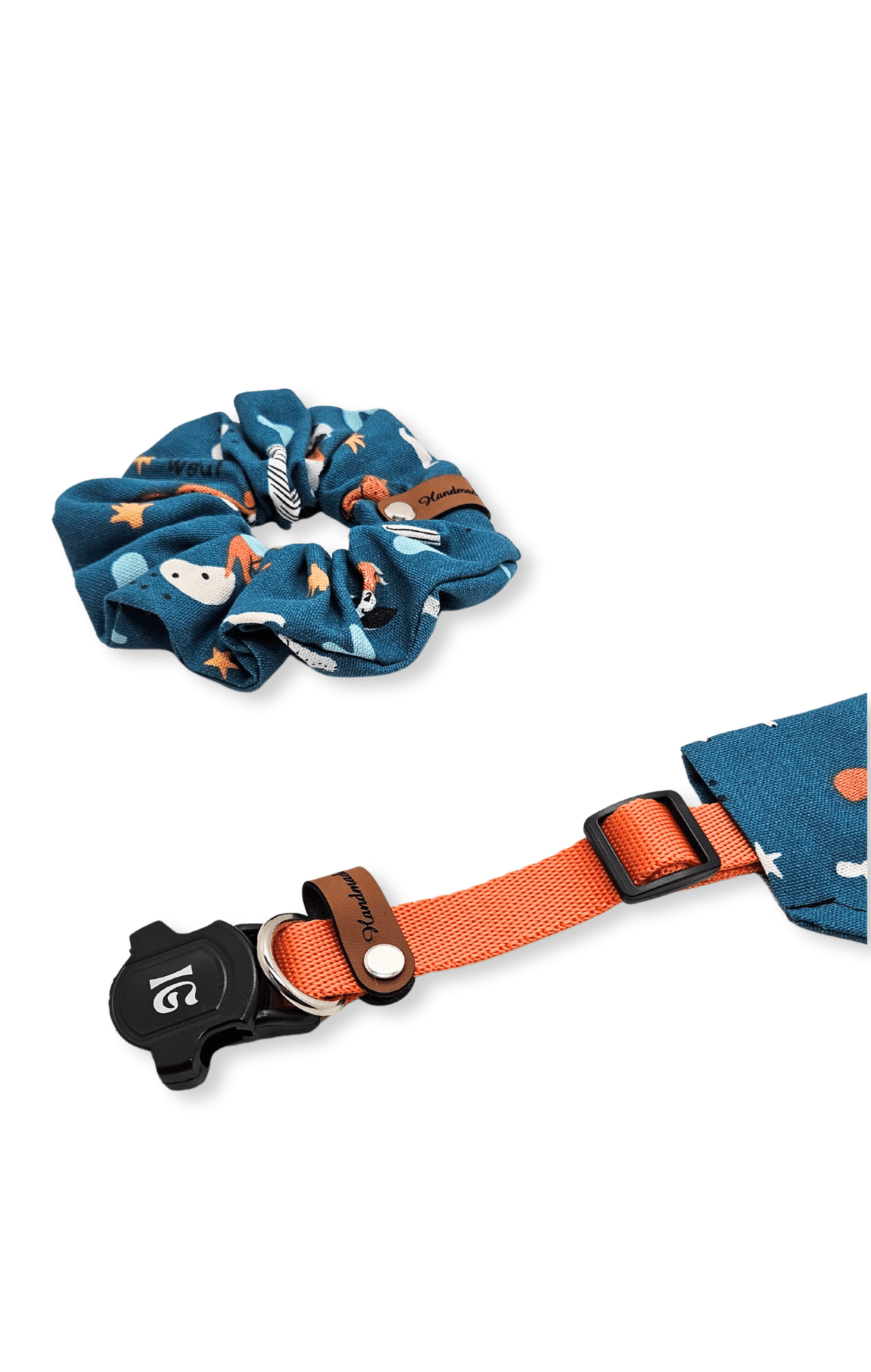 %100 El Yapımı Köpek Bandana & İnsan Saç Tokası 2'li Set - Turuncu