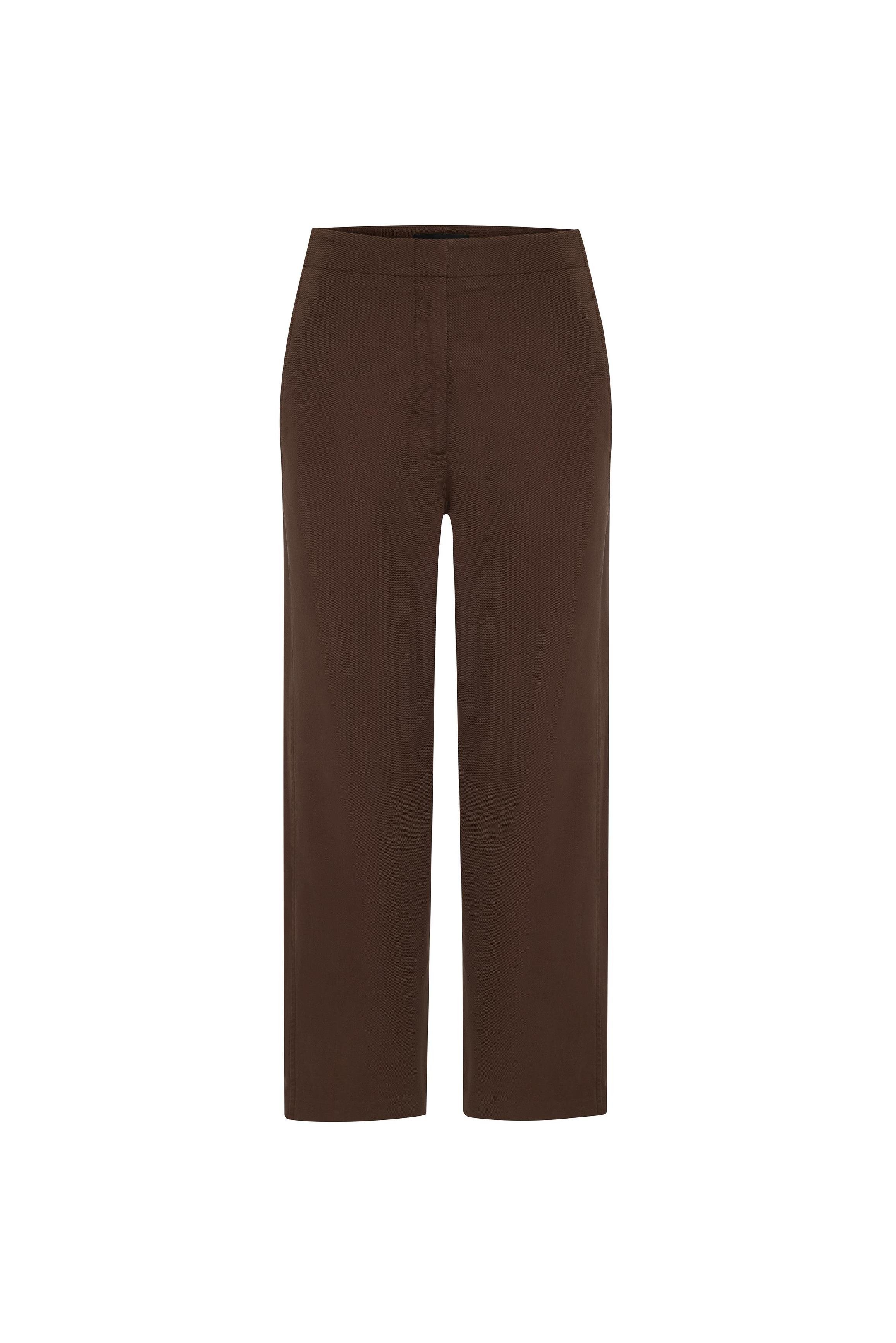 Brown Gabardine Cropped Pant
