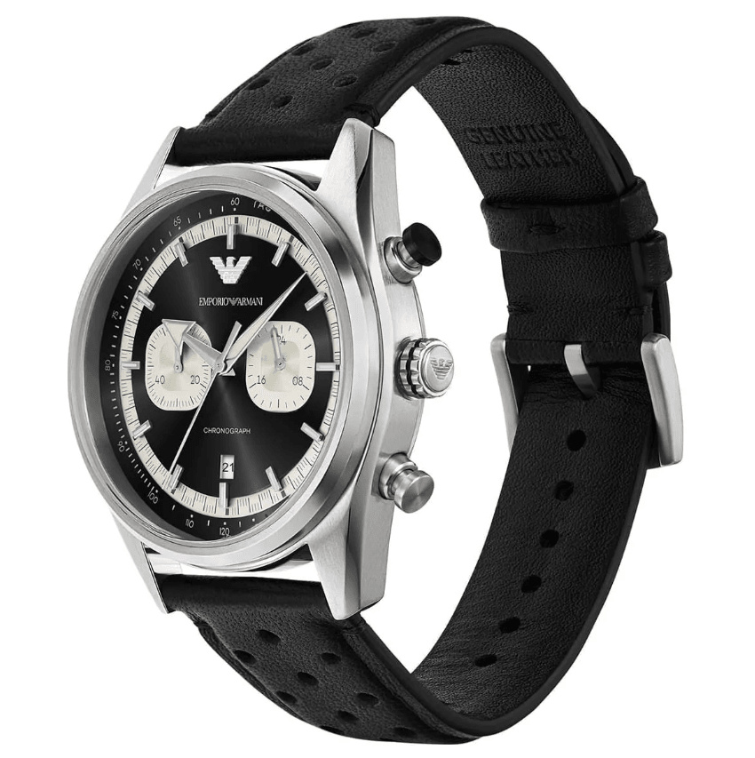Chronograph Black Leather Women's Watch AR11635