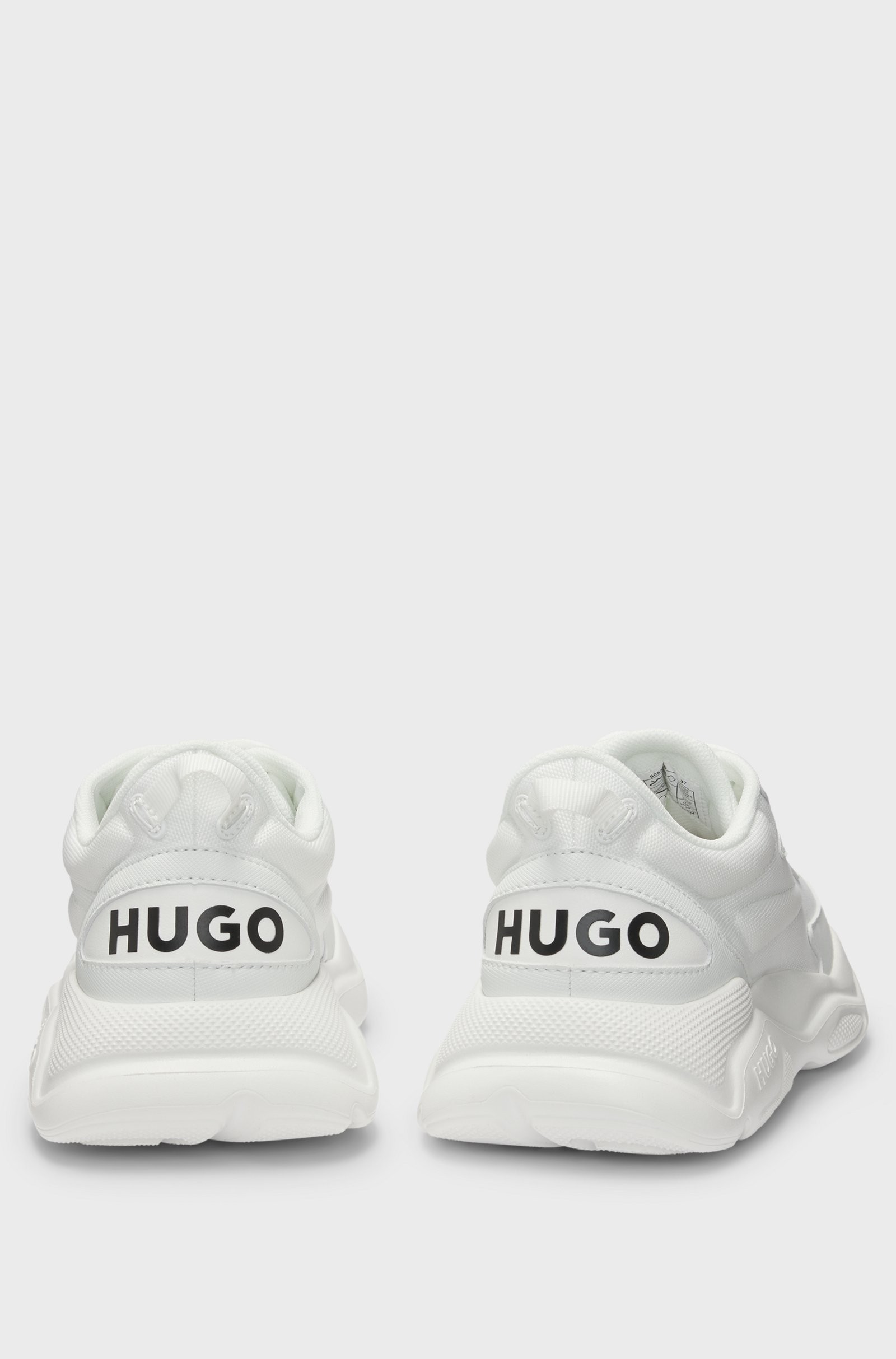Hugo Red Mixed-Material Lace-Up White Sneakers 