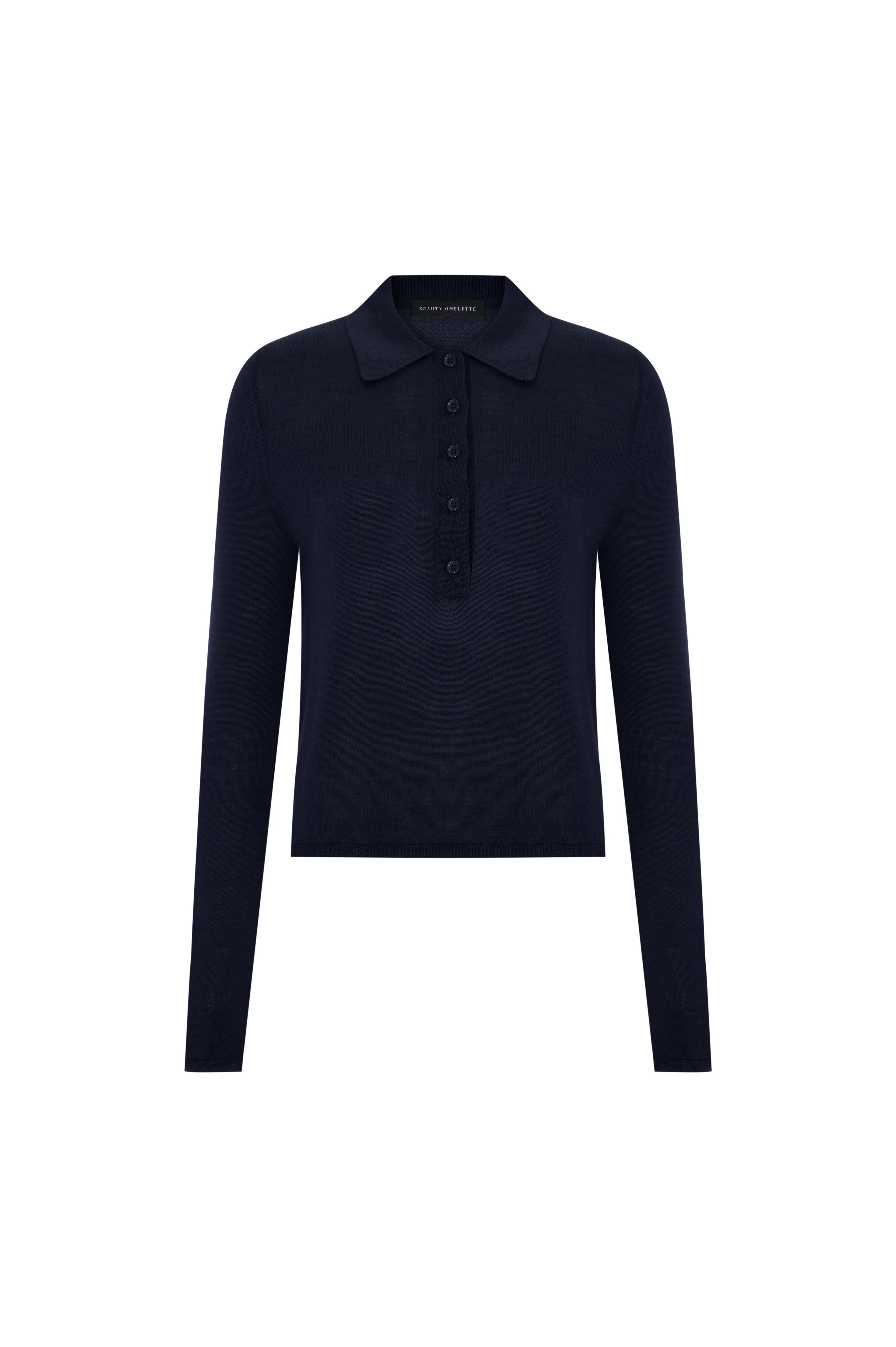 Polo Neck Wool Jumper - Navy