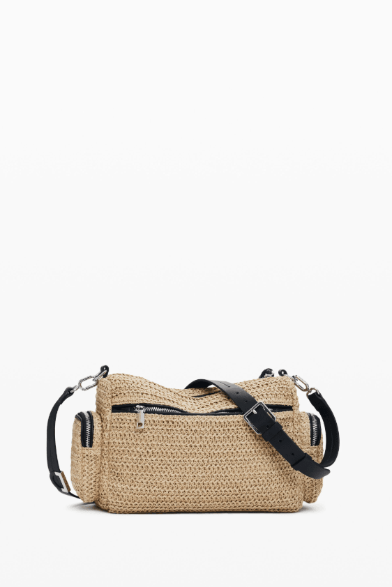 Half Logo Raffia Small U Shoulder Bag