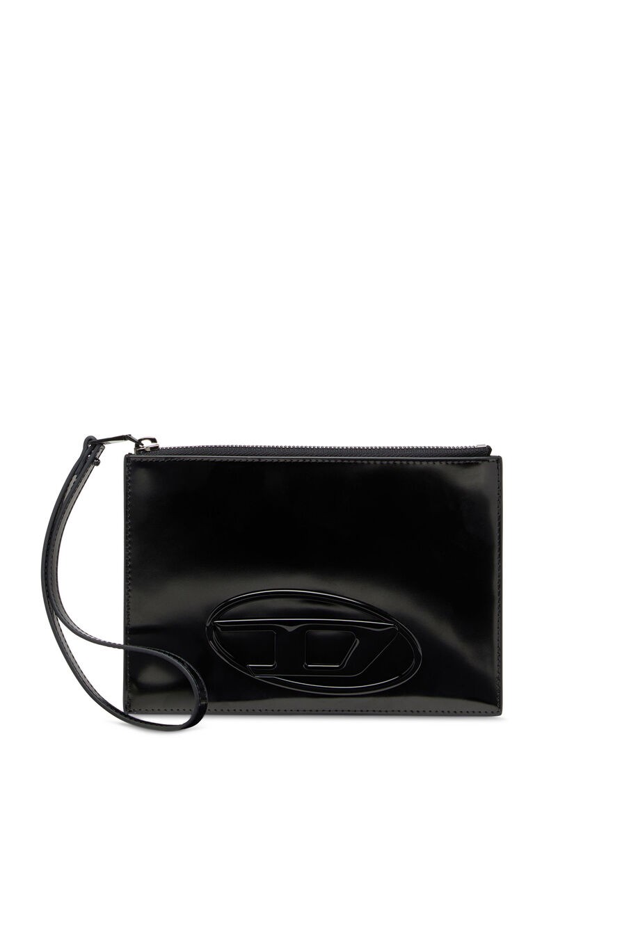 1DR Zipped pouch in black mirror leather