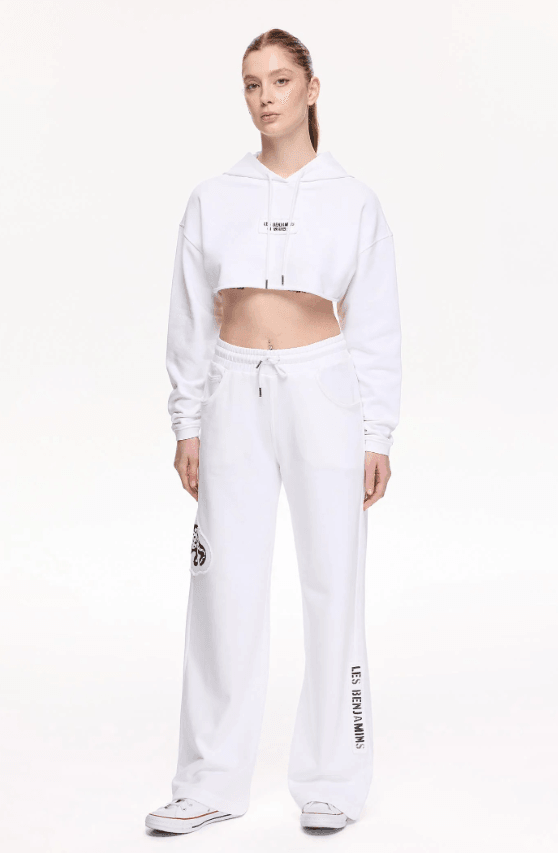 Relaxed White Crop Hoodie