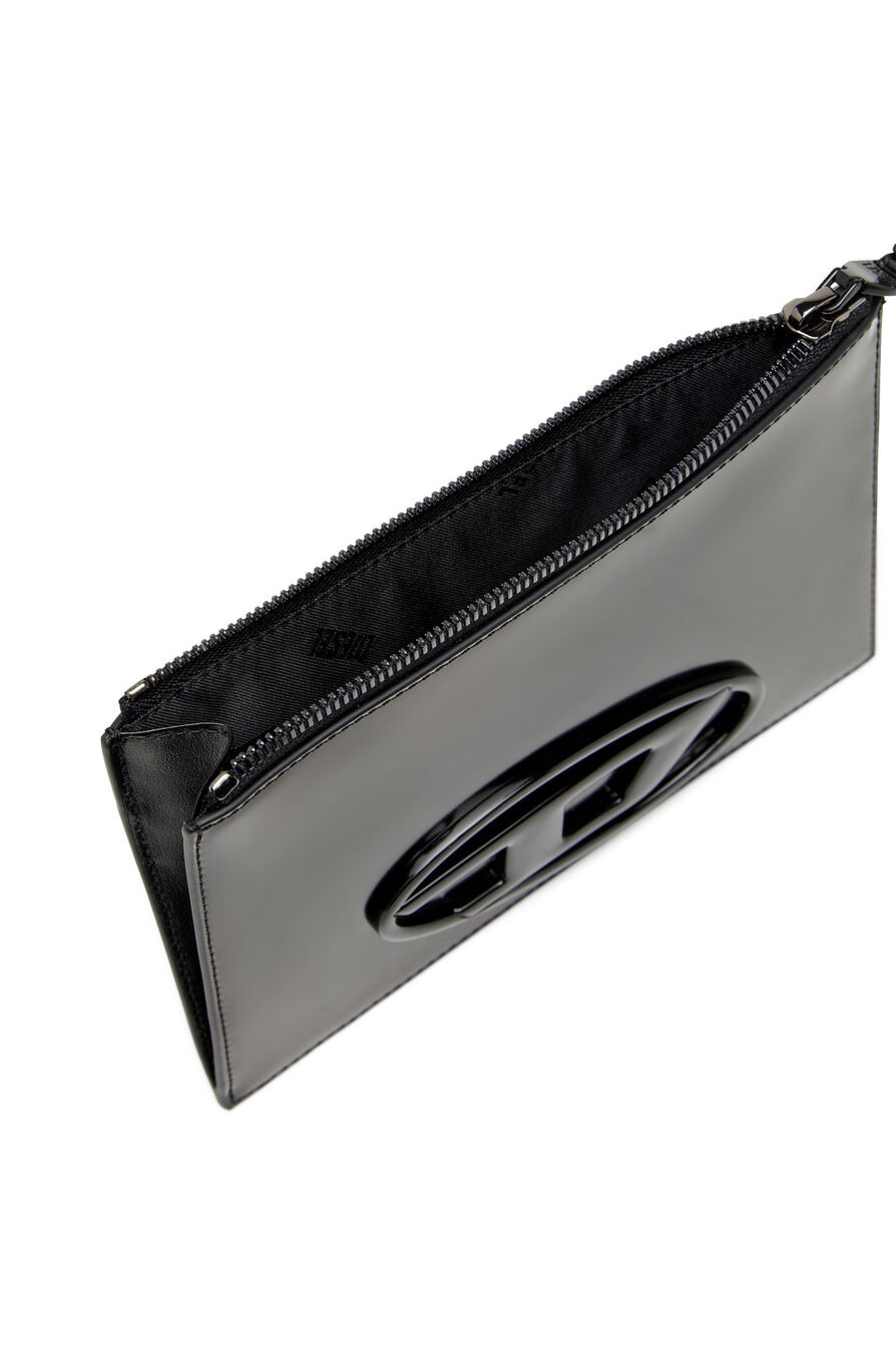 1DR Zipped pouch in black mirror leather