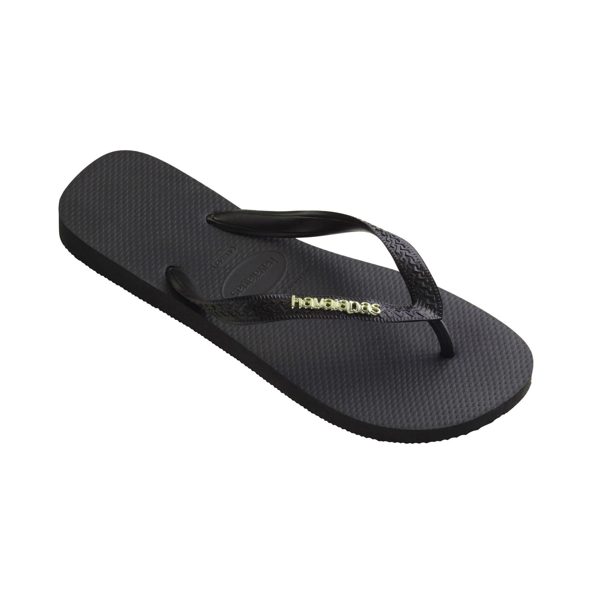 Logo Metallic Flip Flops Black