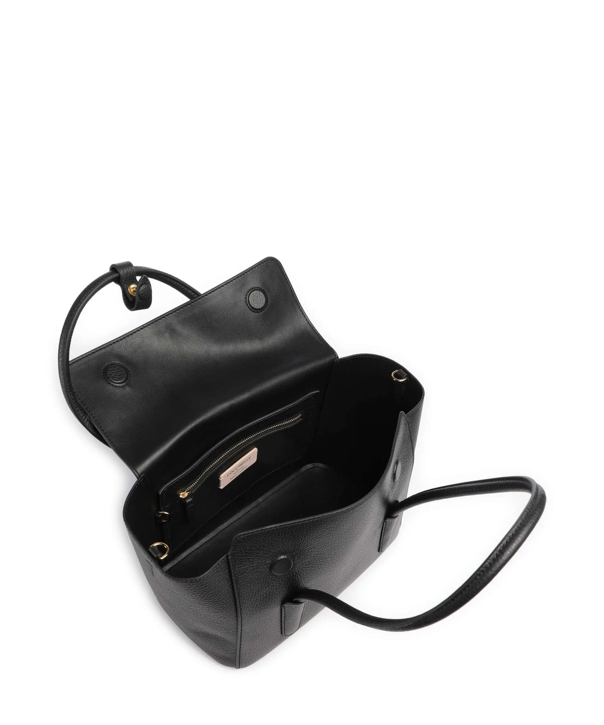 Double Beat Top Handle Black Leather Shoulder Bag E1T8A180201