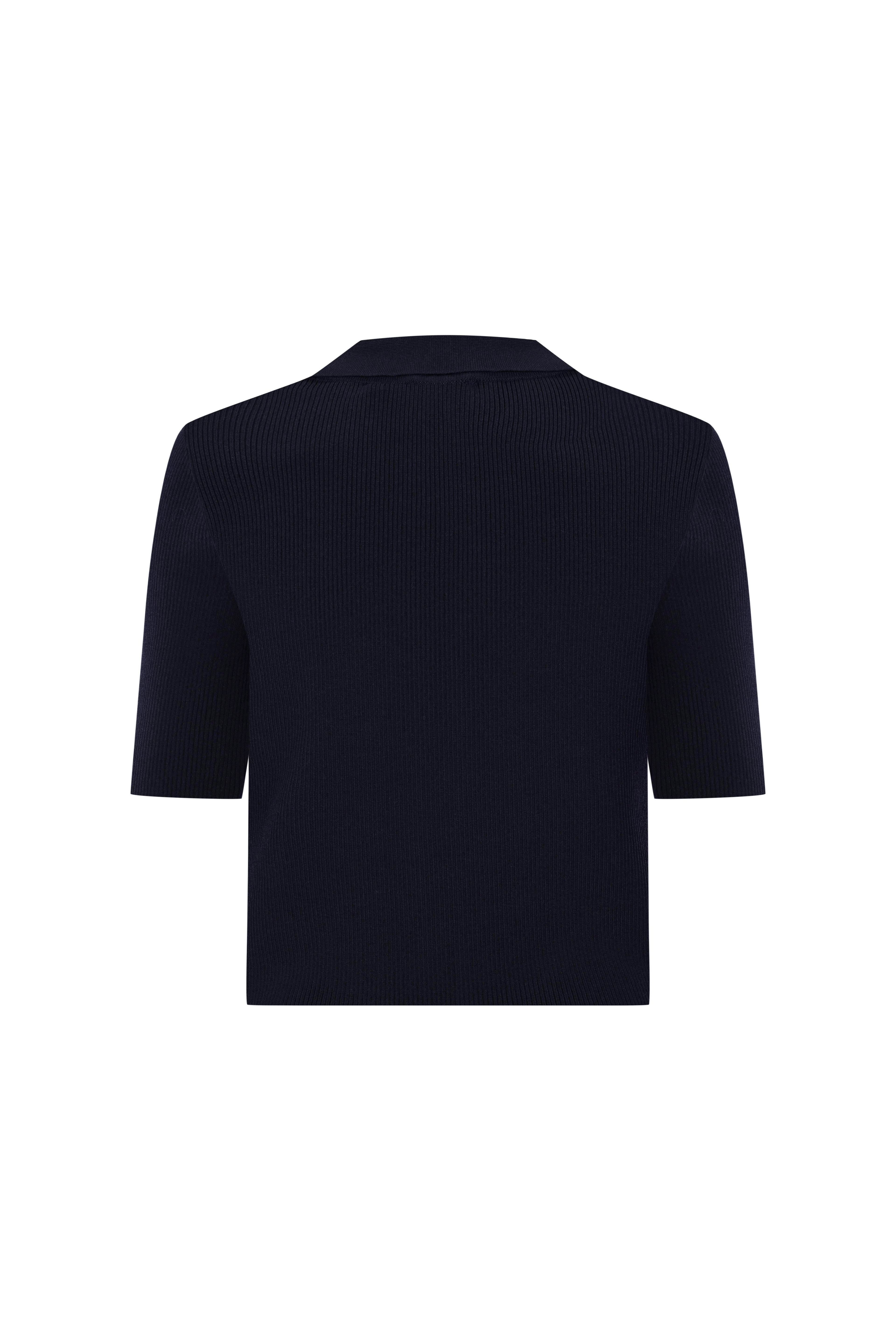 Short Sleeve Buttoned Shirt Knitwear  - Navy