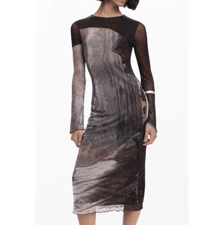 Abyss Lacroix Brown Pattern Vest Dress 