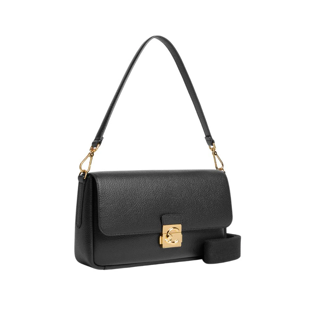 C-Me Lock Black Leather Shoulder Bag E1U4K120101