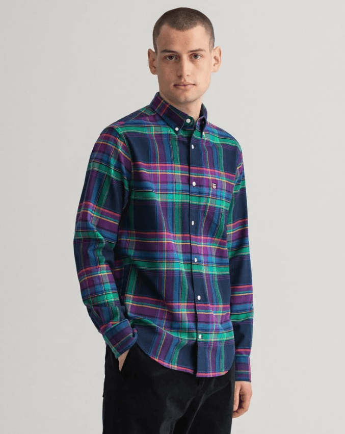 GANT REGULAR CHECKED FLANEL SHIRT GRN L