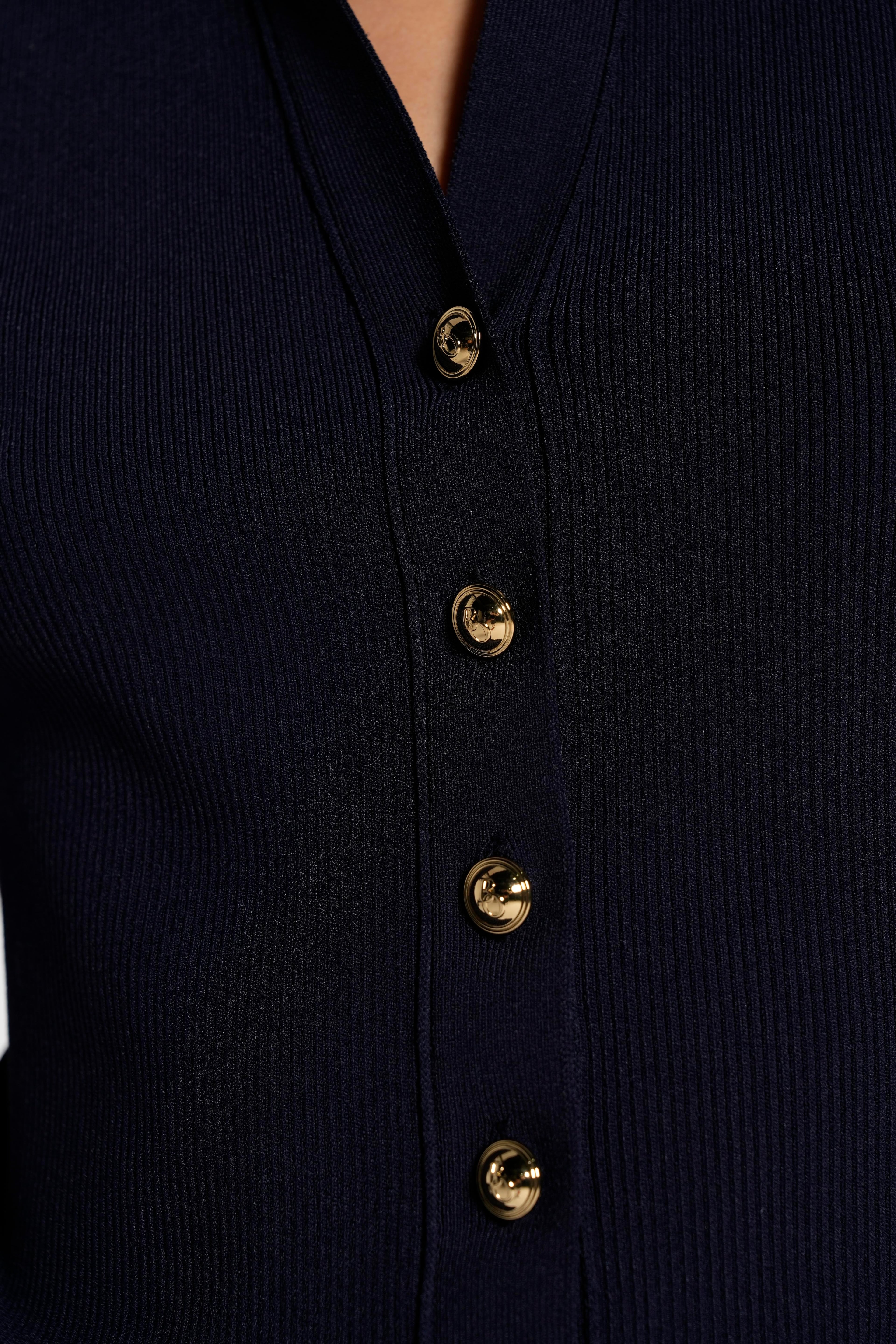 Short Sleeve Buttoned Shirt Knitwear  - Navy