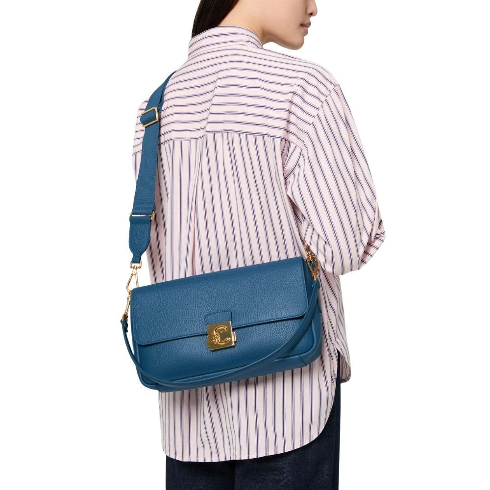 C-Me Lock Blue Leather Shoulder Bag E1U4K120101
