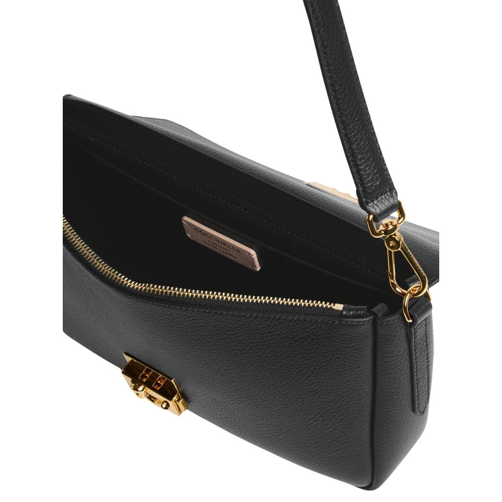 C-Me Lock Black Leather Shoulder Bag E1U4K120101