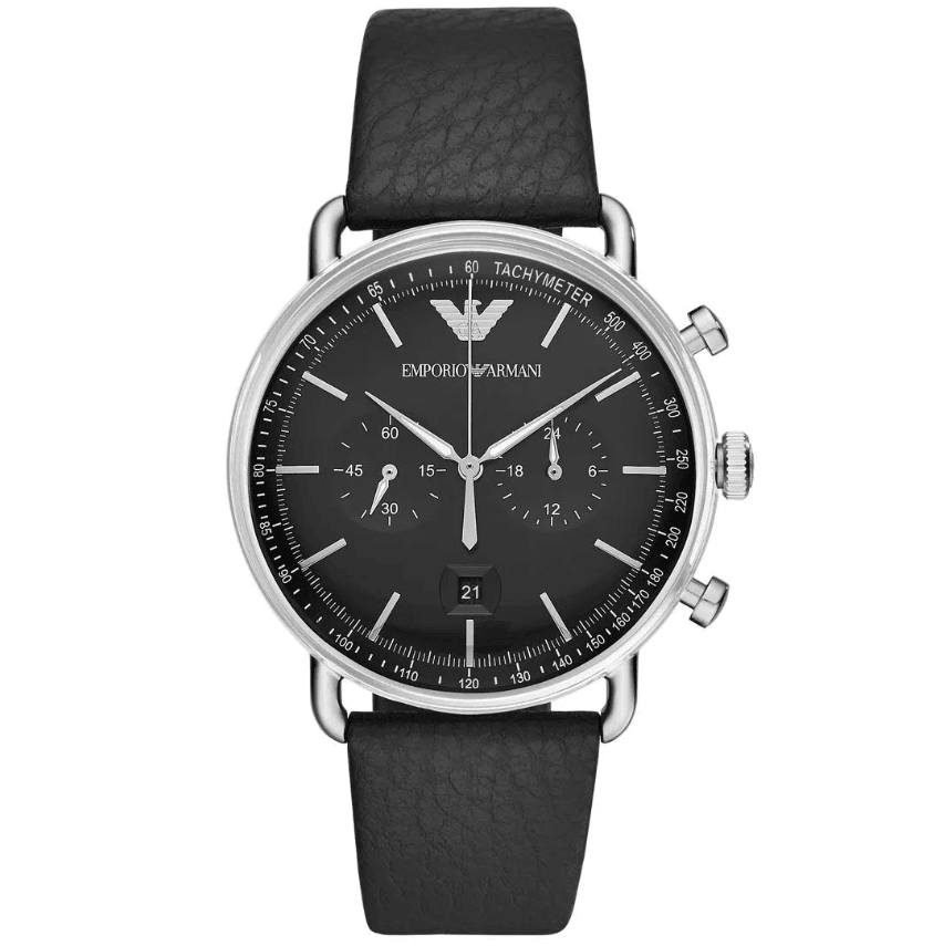 Men's Chronograph Black Leather Watch AR11143