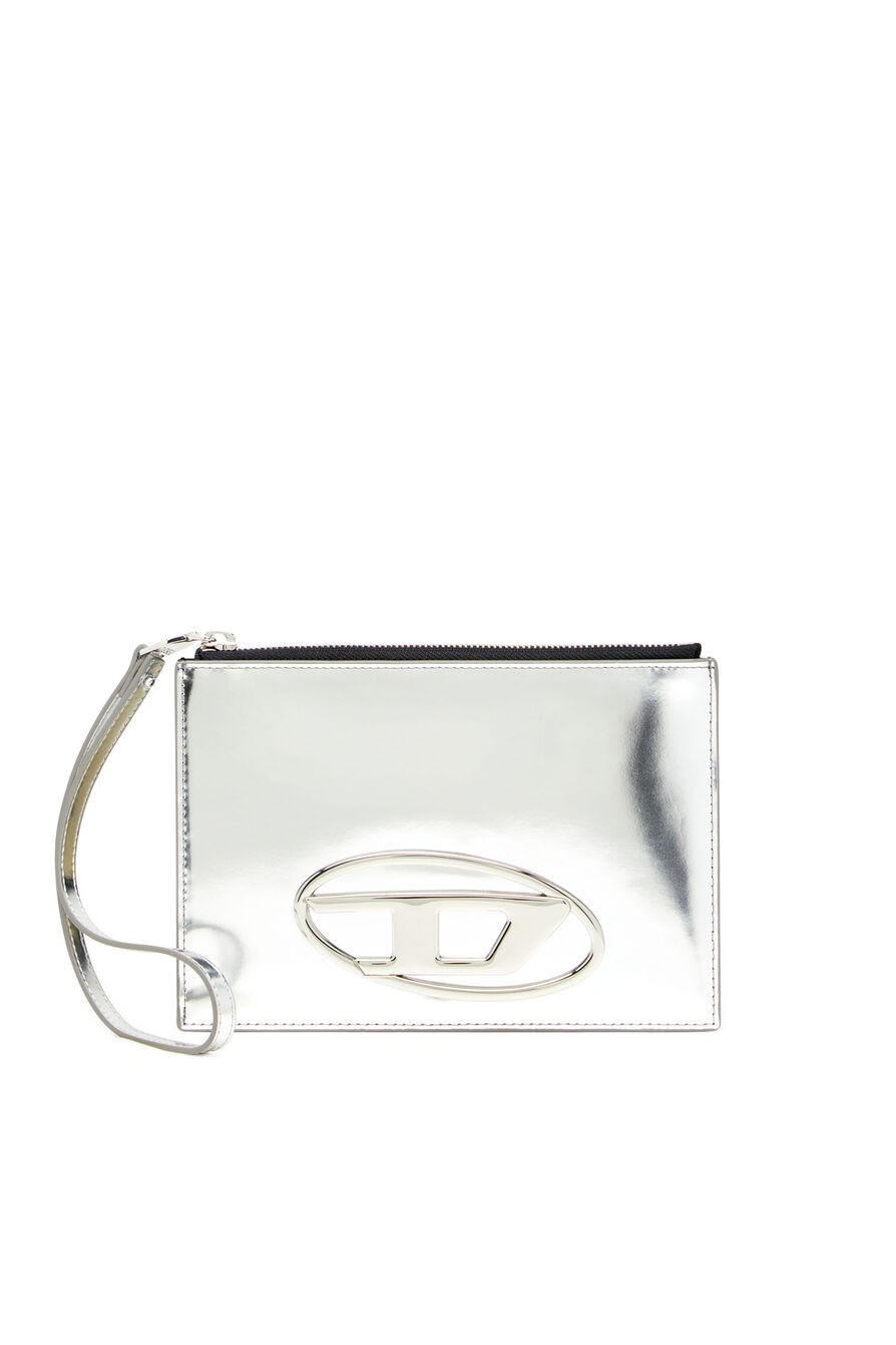 1DR Zipped pouch in silver mirror leather