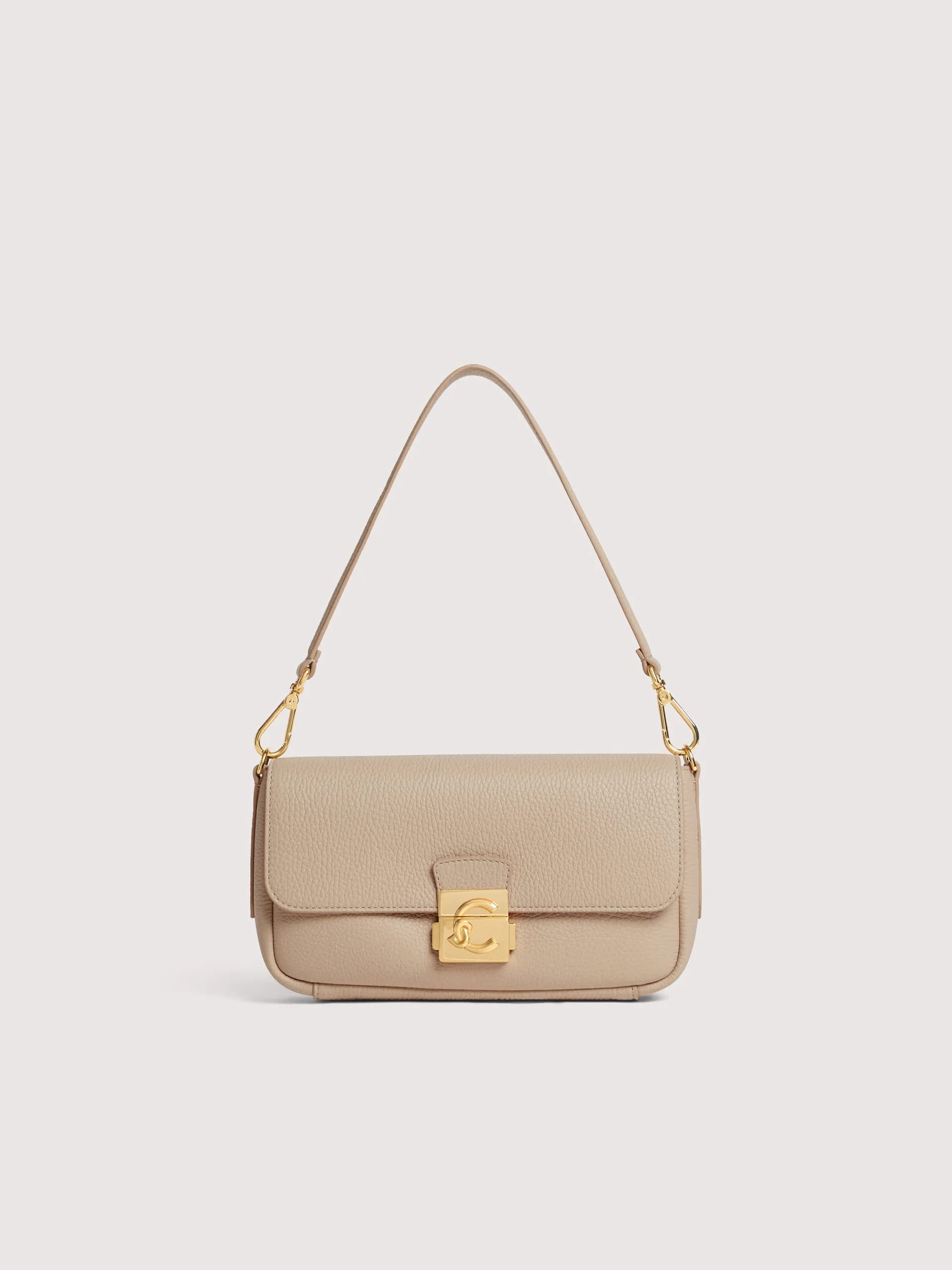 C-Me Lock Beige Leather Shoulder Bag E1U4K120201