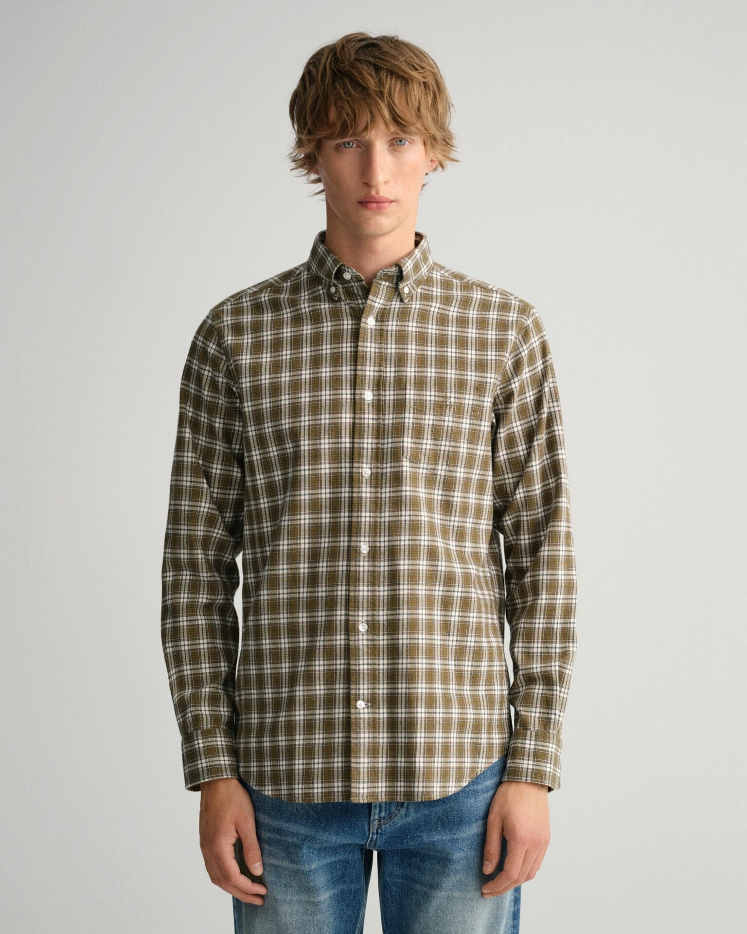 GANT REGULAR CHECKED FLANEL SHIRT GRN M