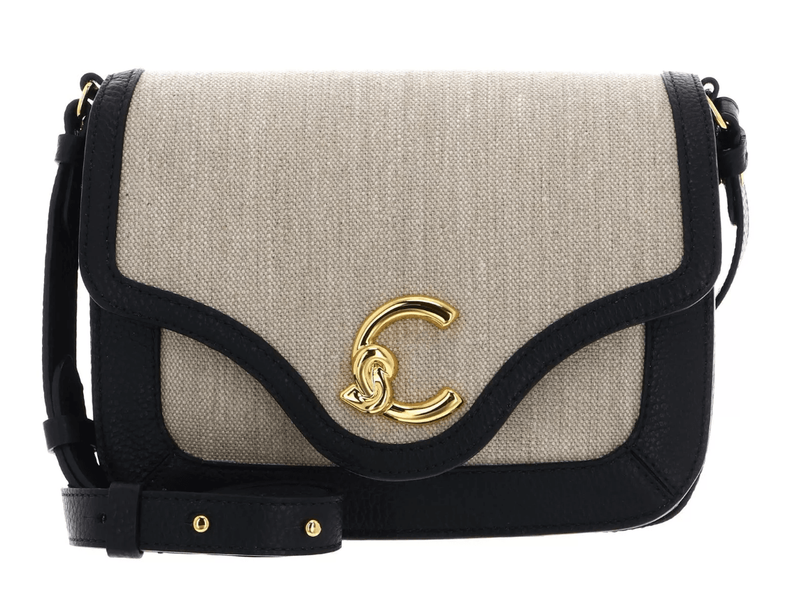 C-Me Canvas Natural Noir Black Beige Crossbody Bag E1 SUA 15 01 01  