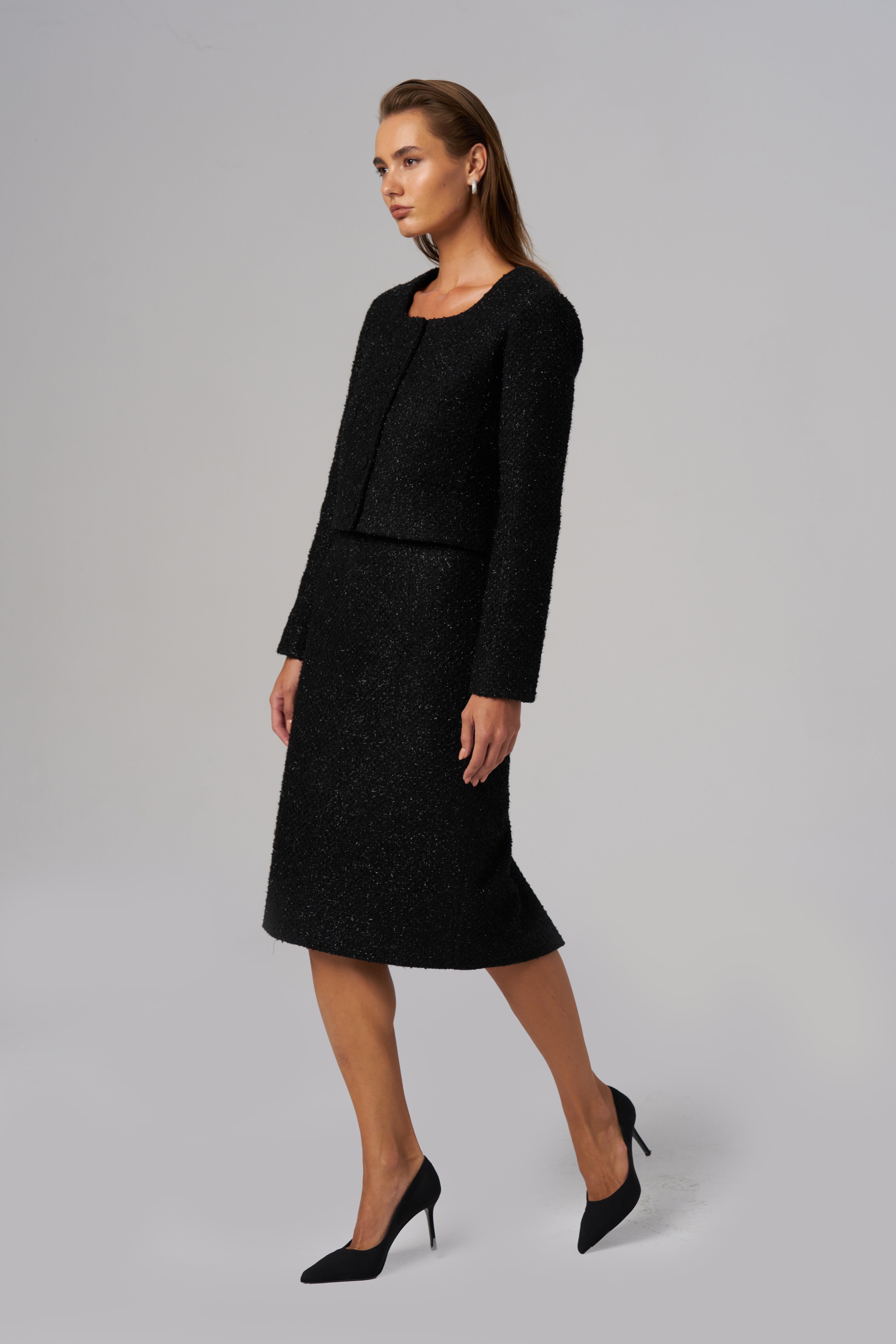Black Midi Tweed Skirt 