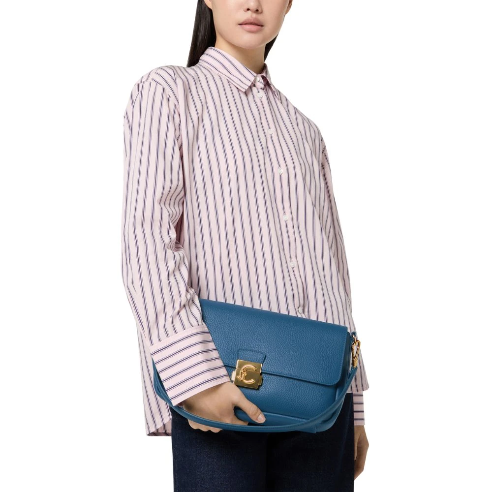 C-Me Lock Blue Leather Shoulder Bag E1U4K120101