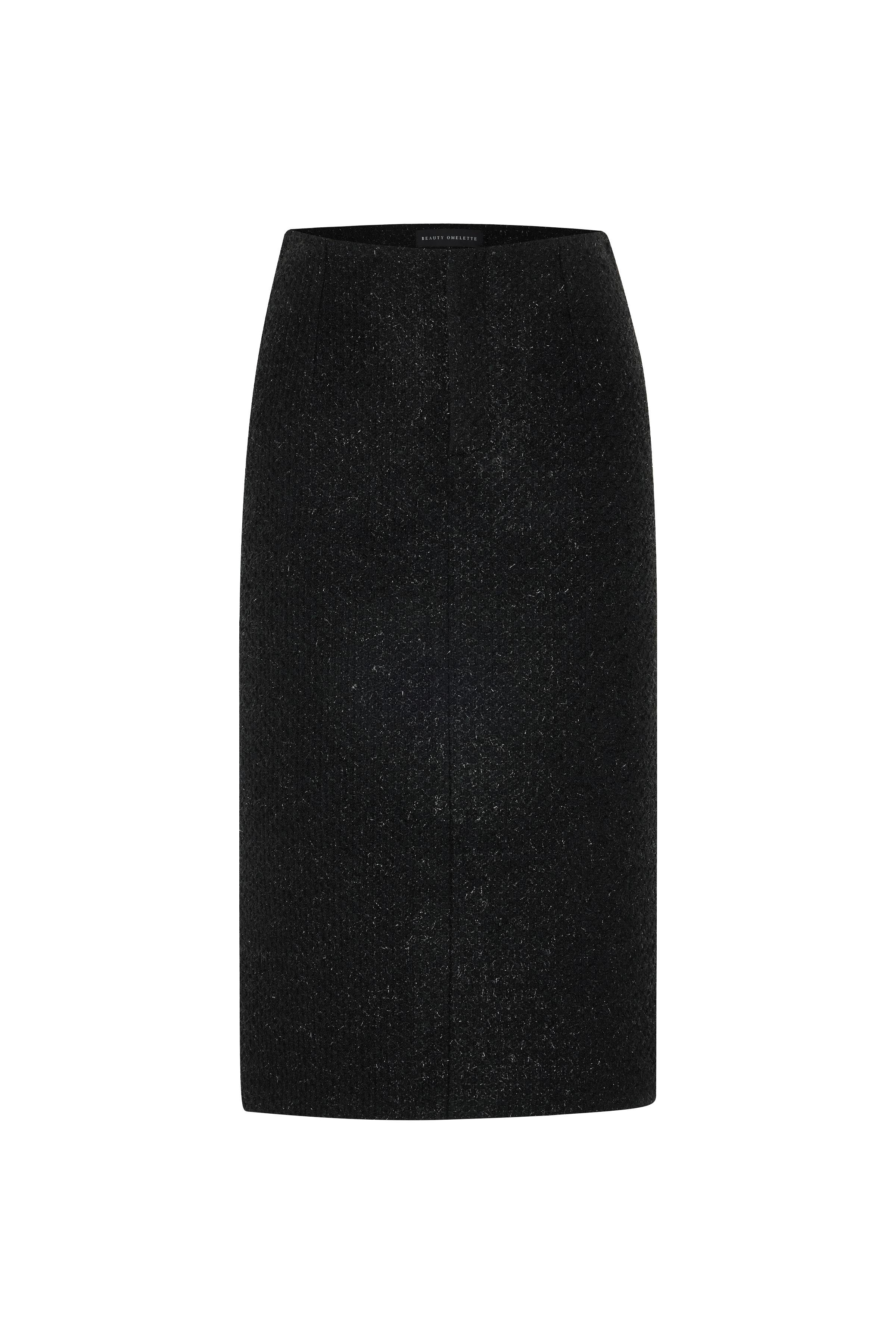Black Midi Tweed Skirt 