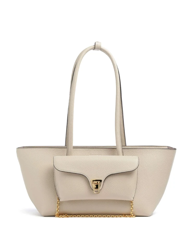 Double Beat Cream Leather Shoulder Bag E1T8A110301