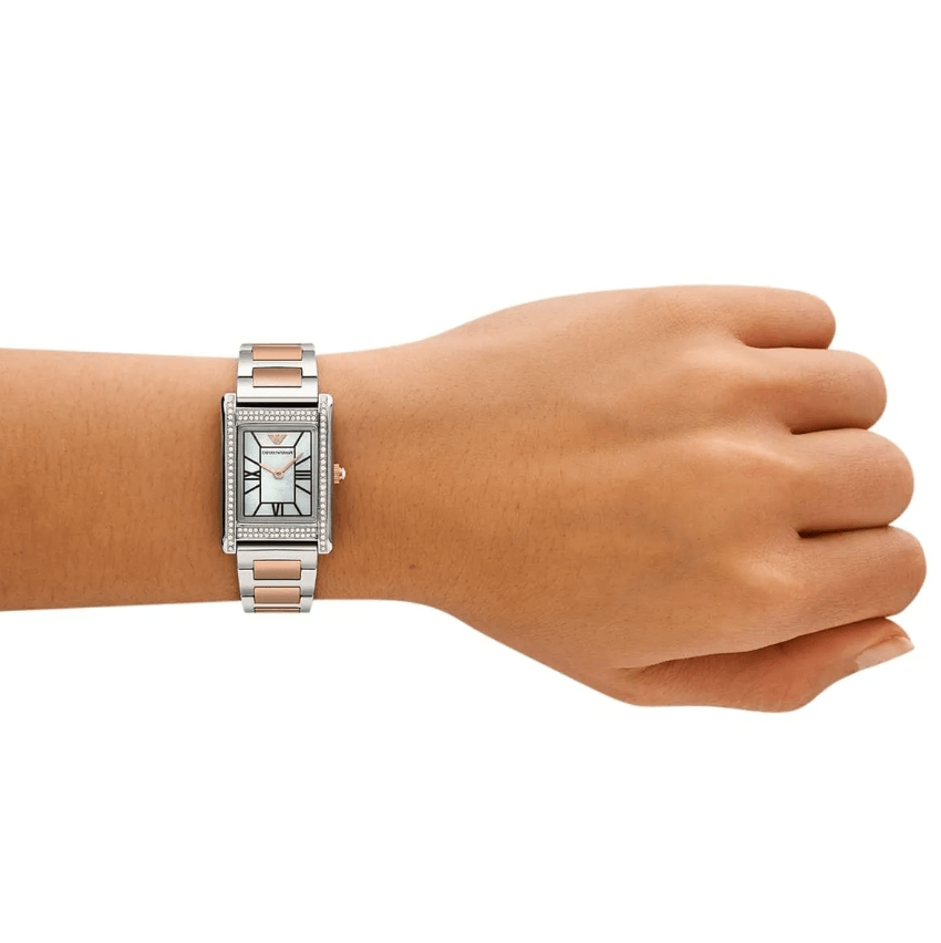 Two-Hand Two-Tone Rose Gold Silver Stainless Steel Women's Watch AR11637