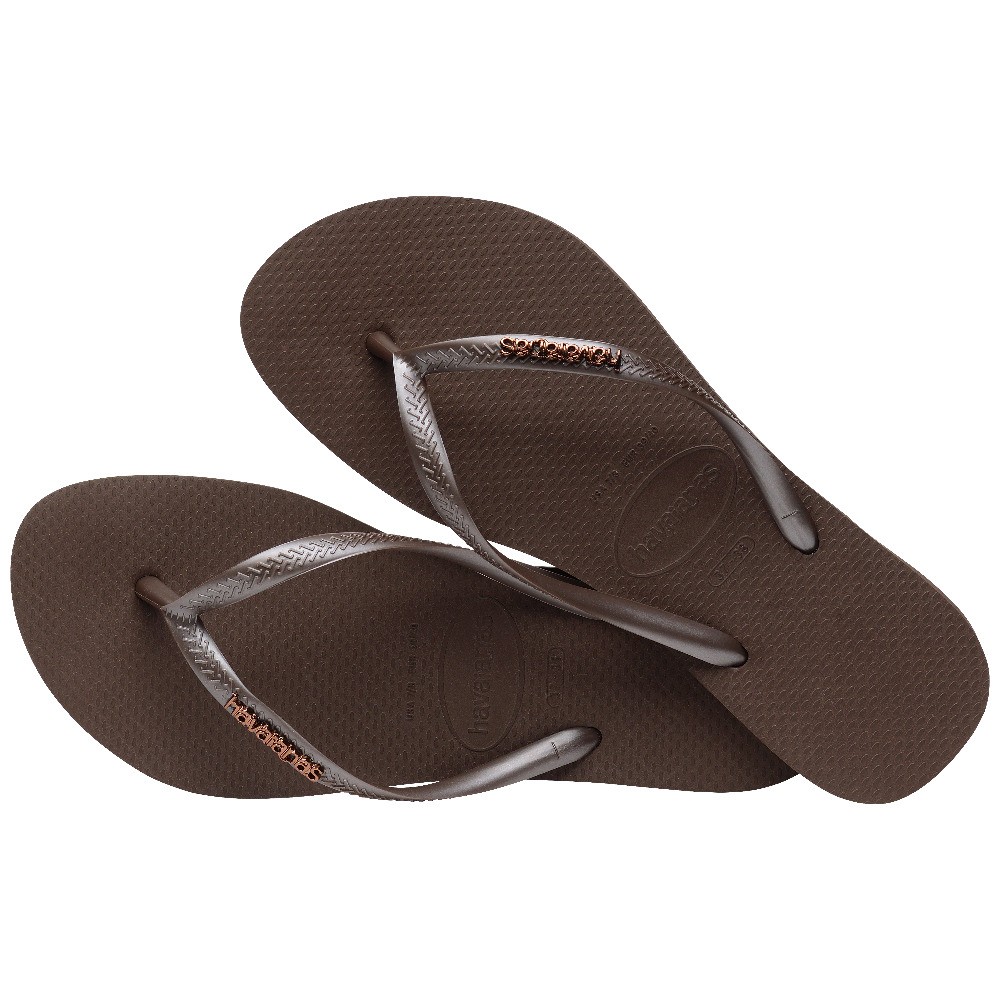 Metallic Logo Brown Slippers