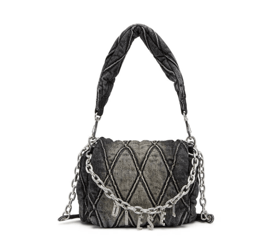 Charm-D Quilted Denim Black Small Shoulder Bag
