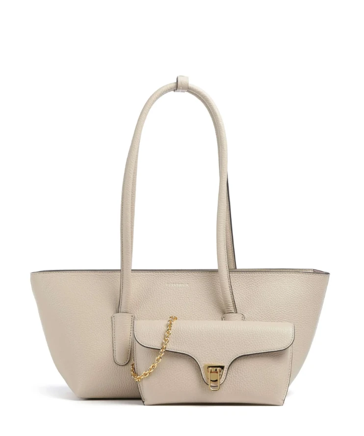 Double Beat Cream Leather Shoulder Bag E1T8A110301