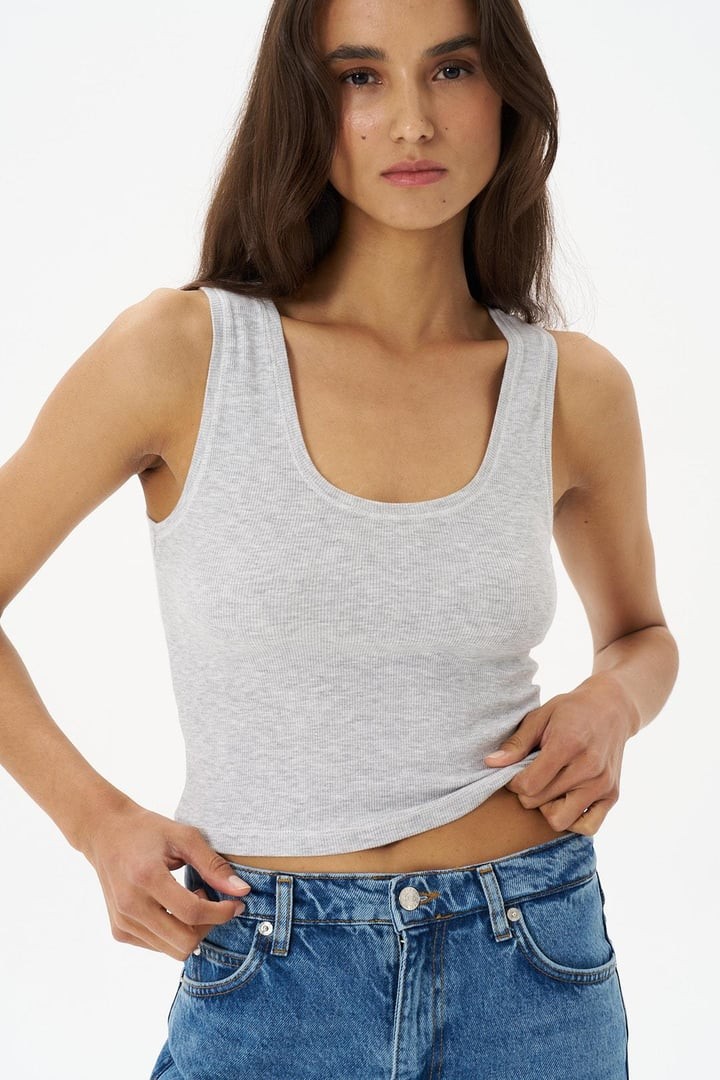 U Neck Rib Detailed Athlete - Grey Melange