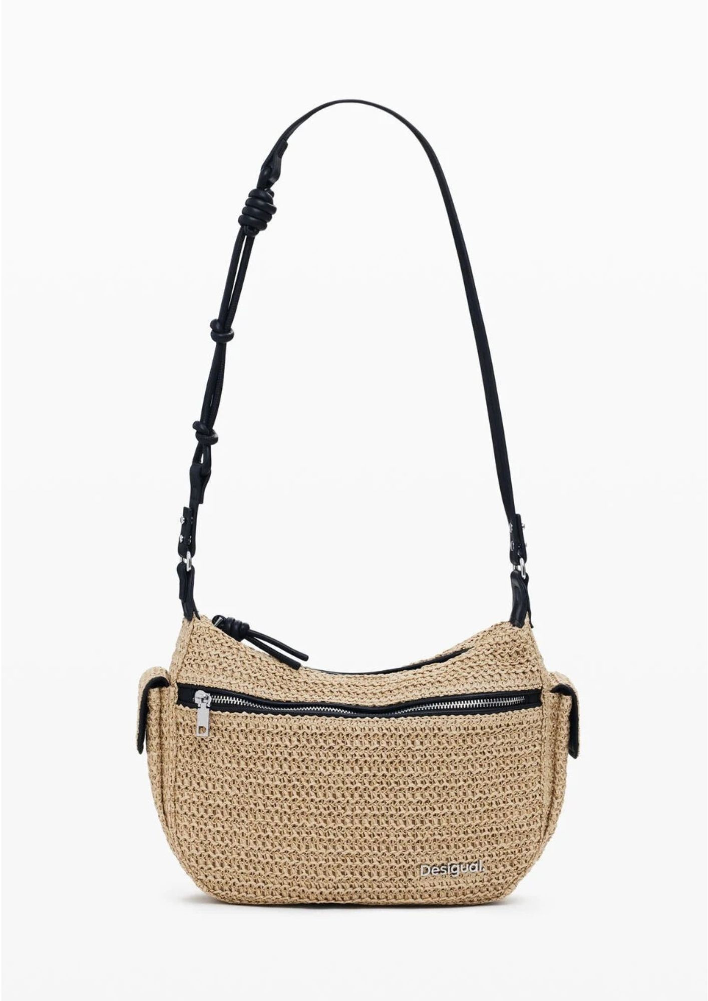 Half Logo Raffia U Shoulder Bag