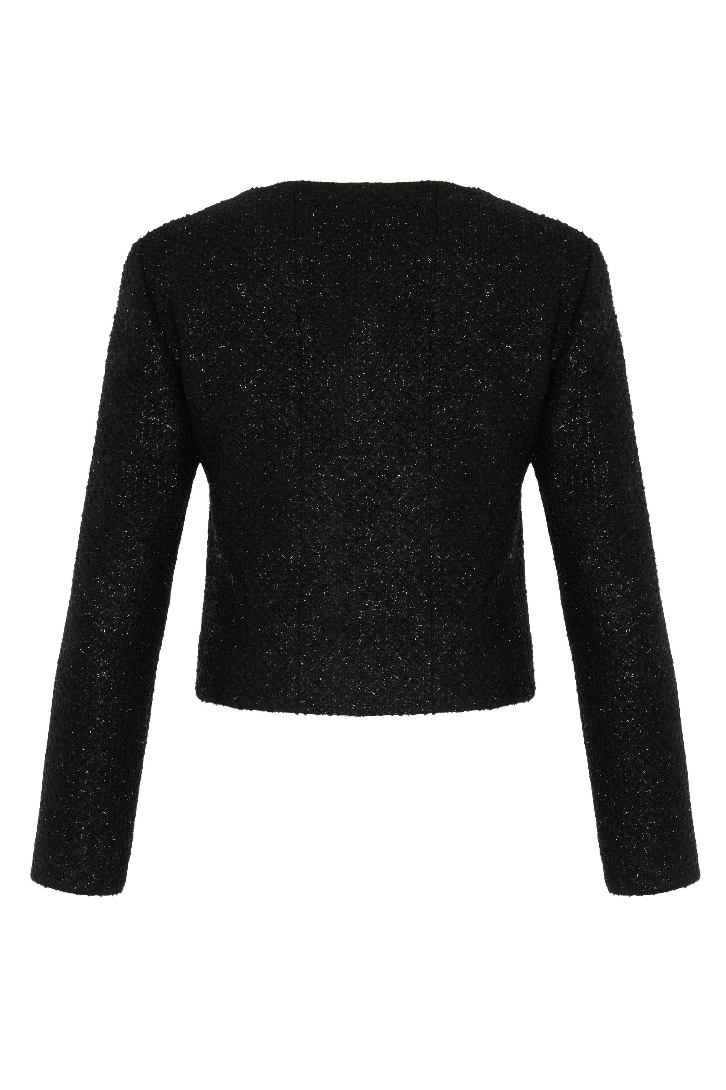 U Neck Fit Form Black Tweed Jacket