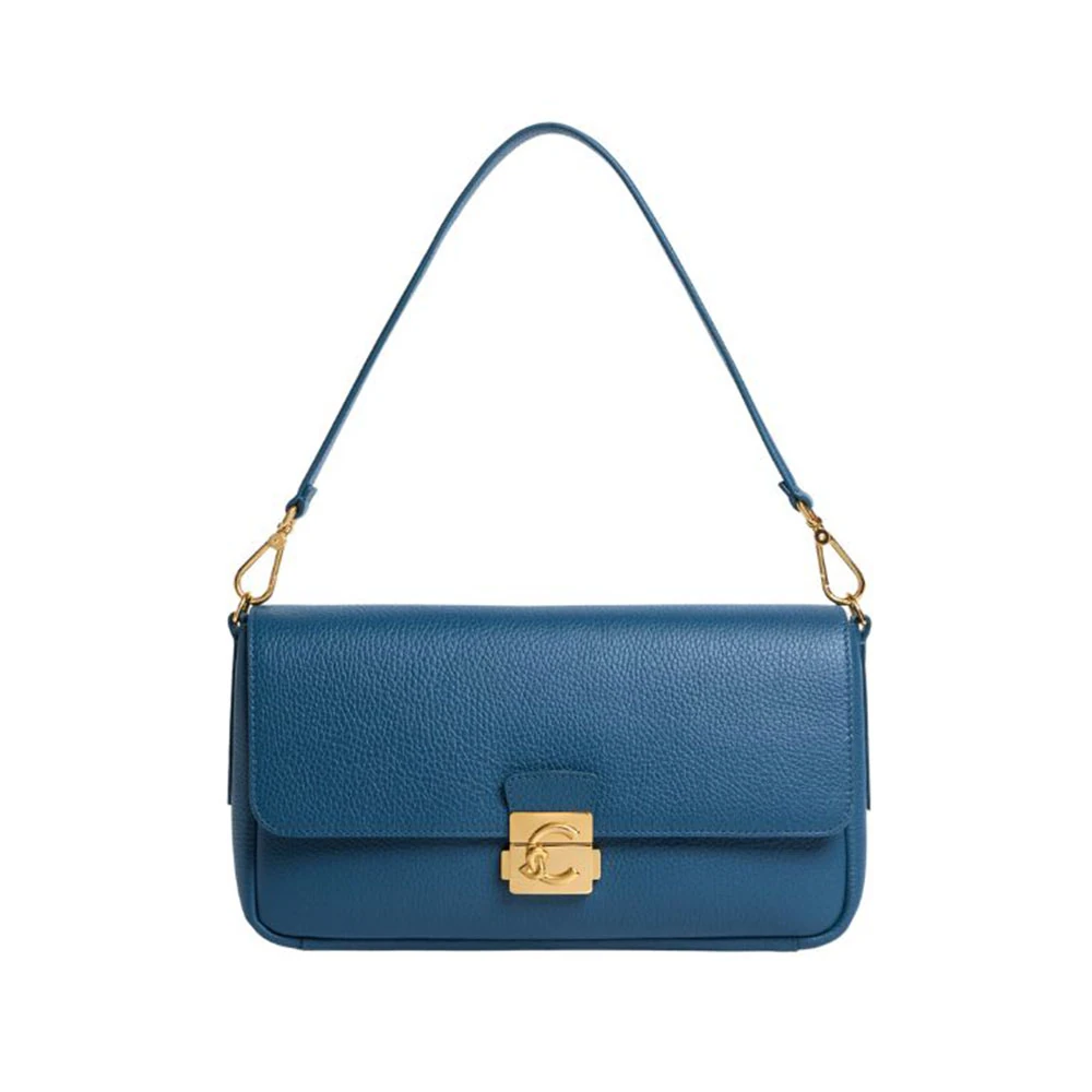 C-Me Lock Blue Leather Shoulder Bag E1U4K120101